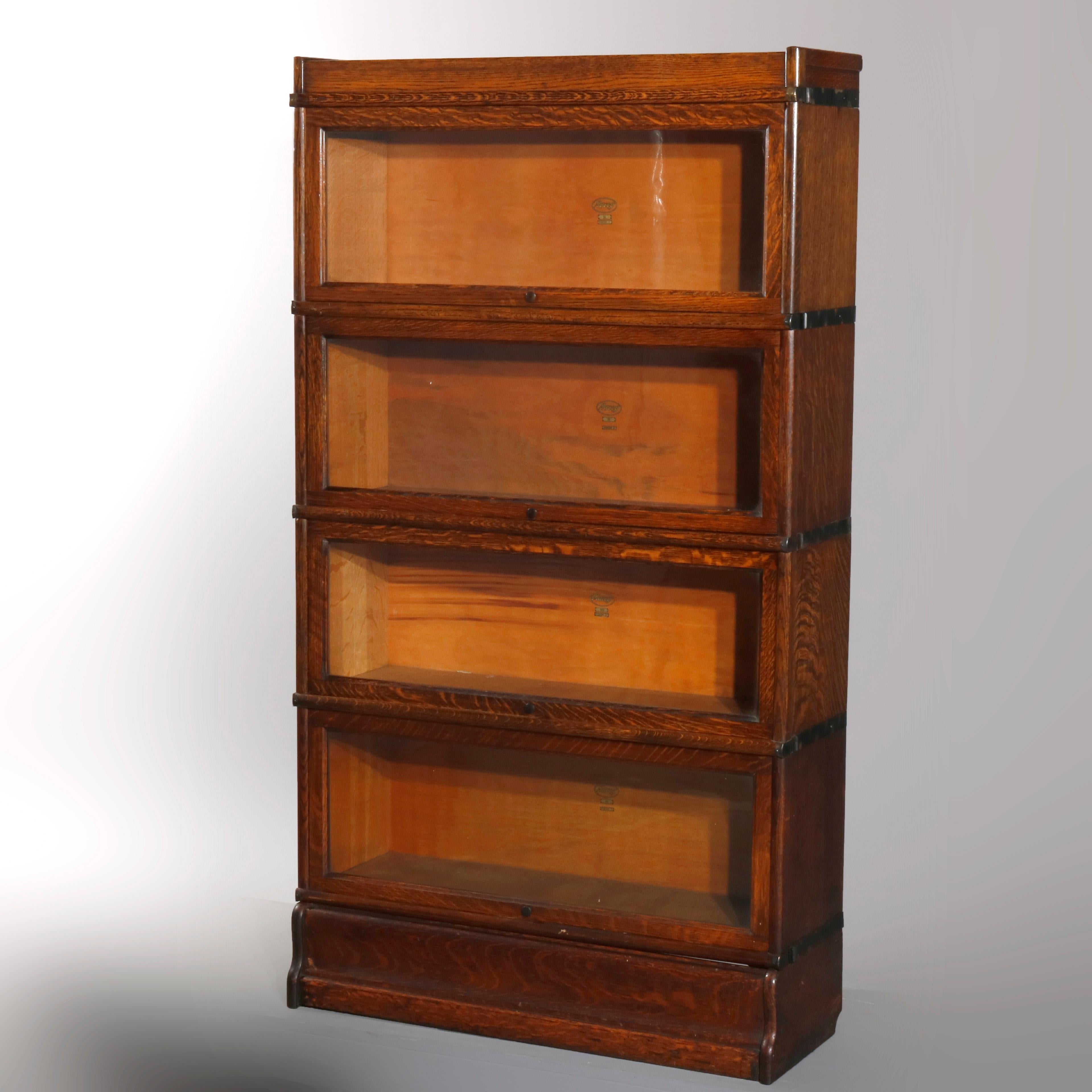 American Antique Arts & Crafts Style Oak 4 Stack Barrister Bookcase by Macey, circa 1910