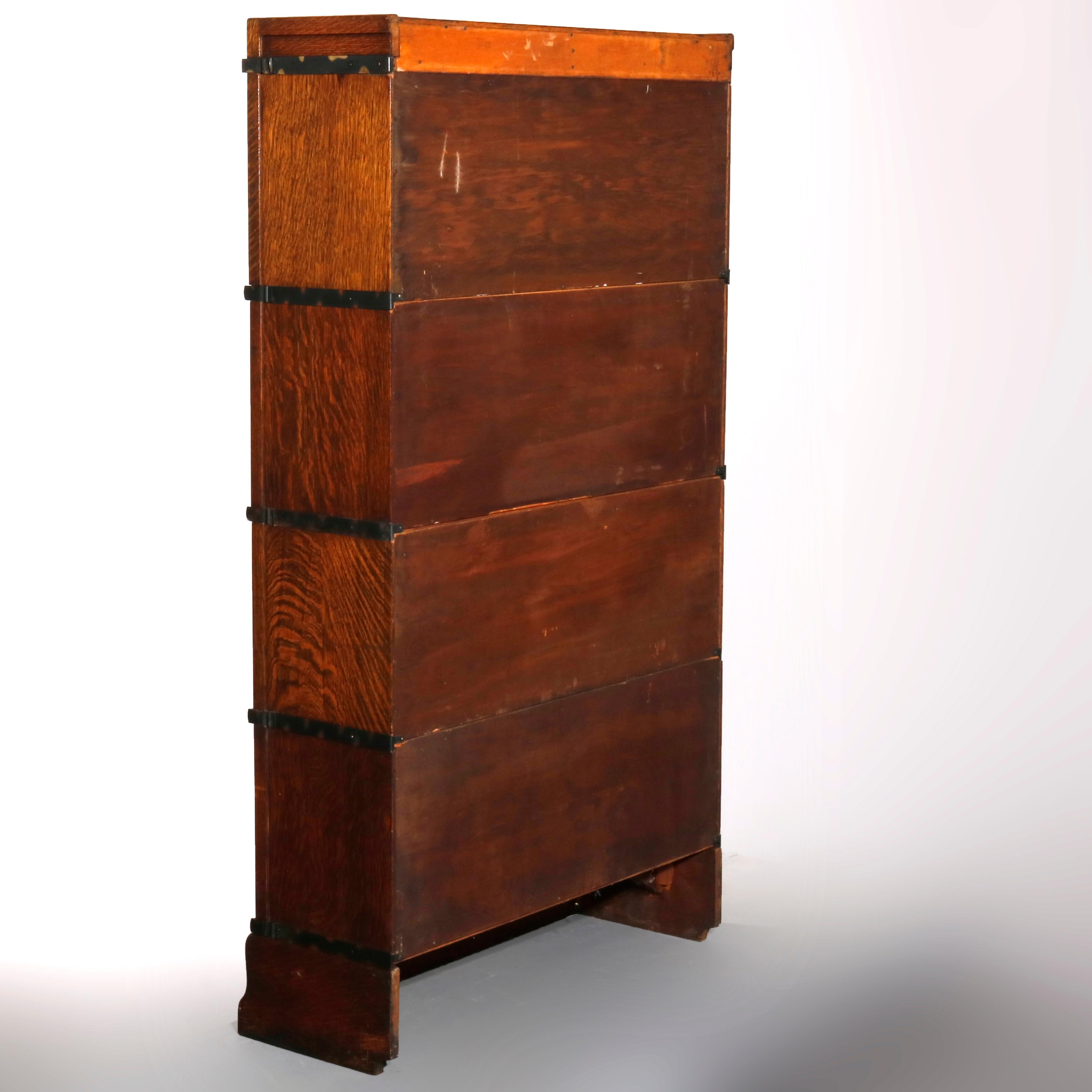 Antique Arts & Crafts Style Oak 4 Stack Barrister Bookcase by Macey, circa 1910 In Good Condition In Big Flats, NY