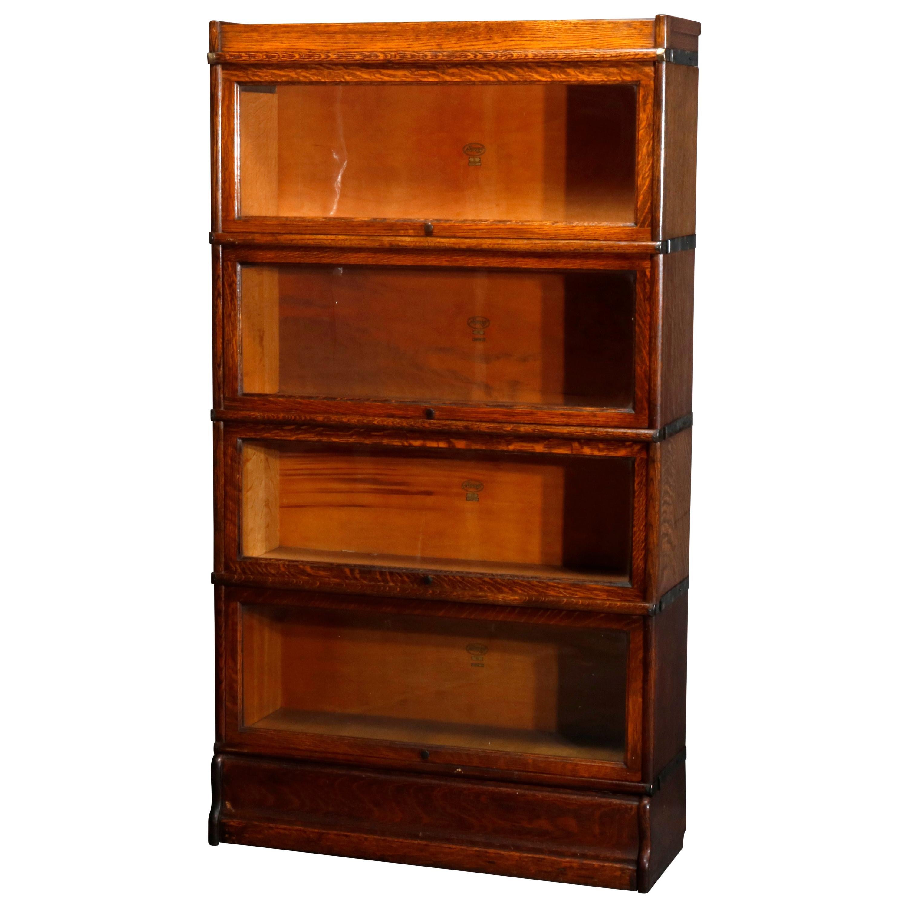 Antique Arts & Crafts Style Oak 4 Stack Barrister Bookcase by Macey, circa 1910