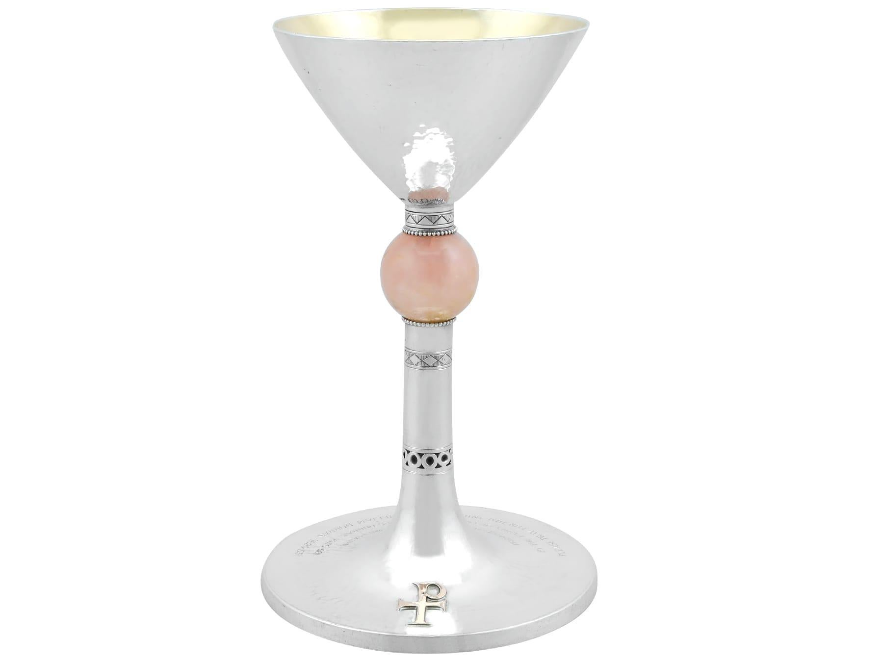 An exceptional, fine and impressive antique George V English sterling silver and quartz chalice in the Arts and Crafts style; an addition to our religious silverware collection

This exceptional antique George V sterling silver ecclesiastical