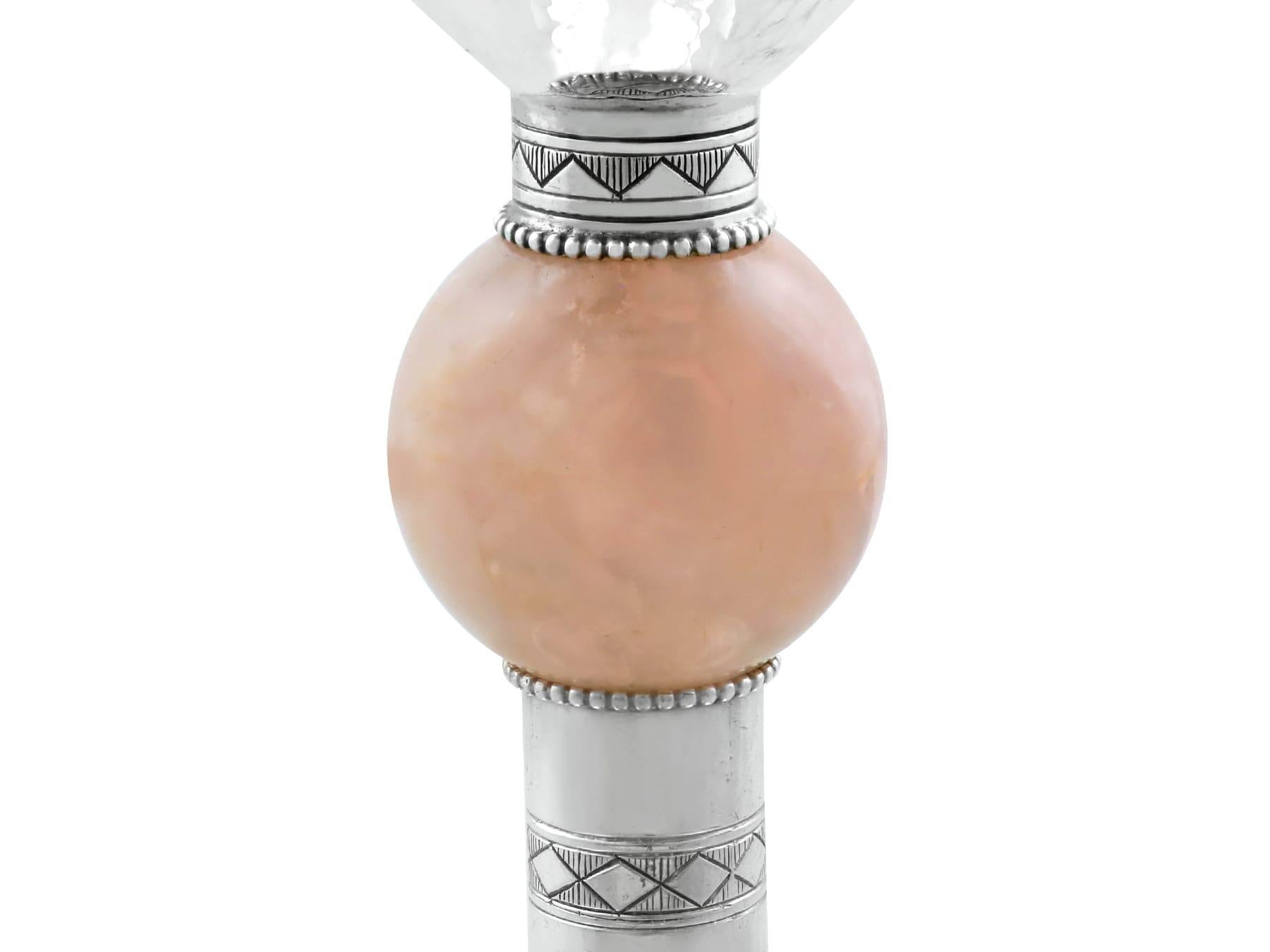Mid-20th Century Antique Arts and Crafts Style Sterling Silver and Quartz Chalice