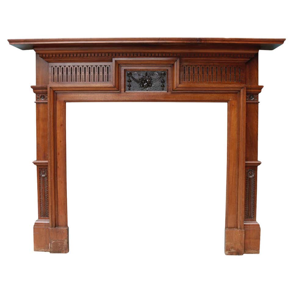 Arts and Crafts Style Oak Fireplace Mantel with Sconces at 1stDibs