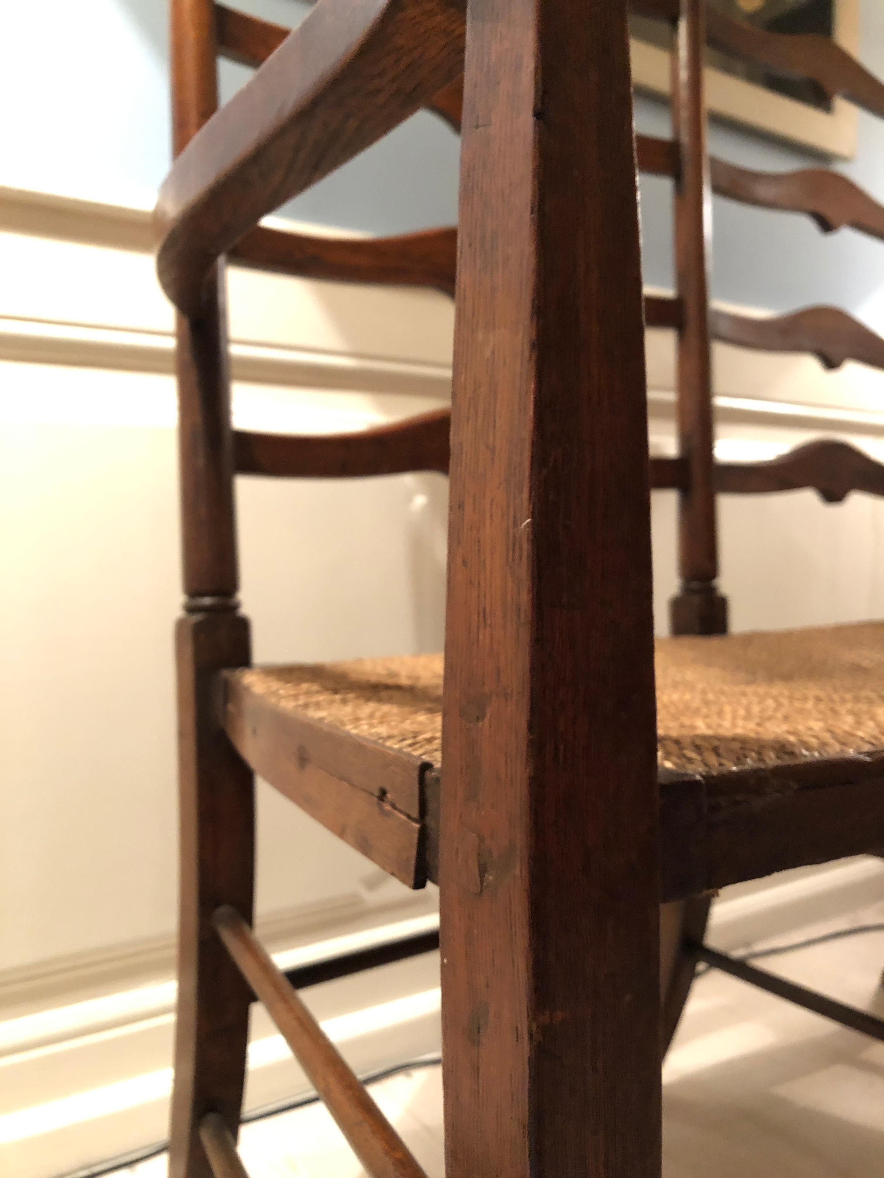 Antique Arts & Crafts Two-Seat Bench in Oak and Seagrass, England, 1860s 3