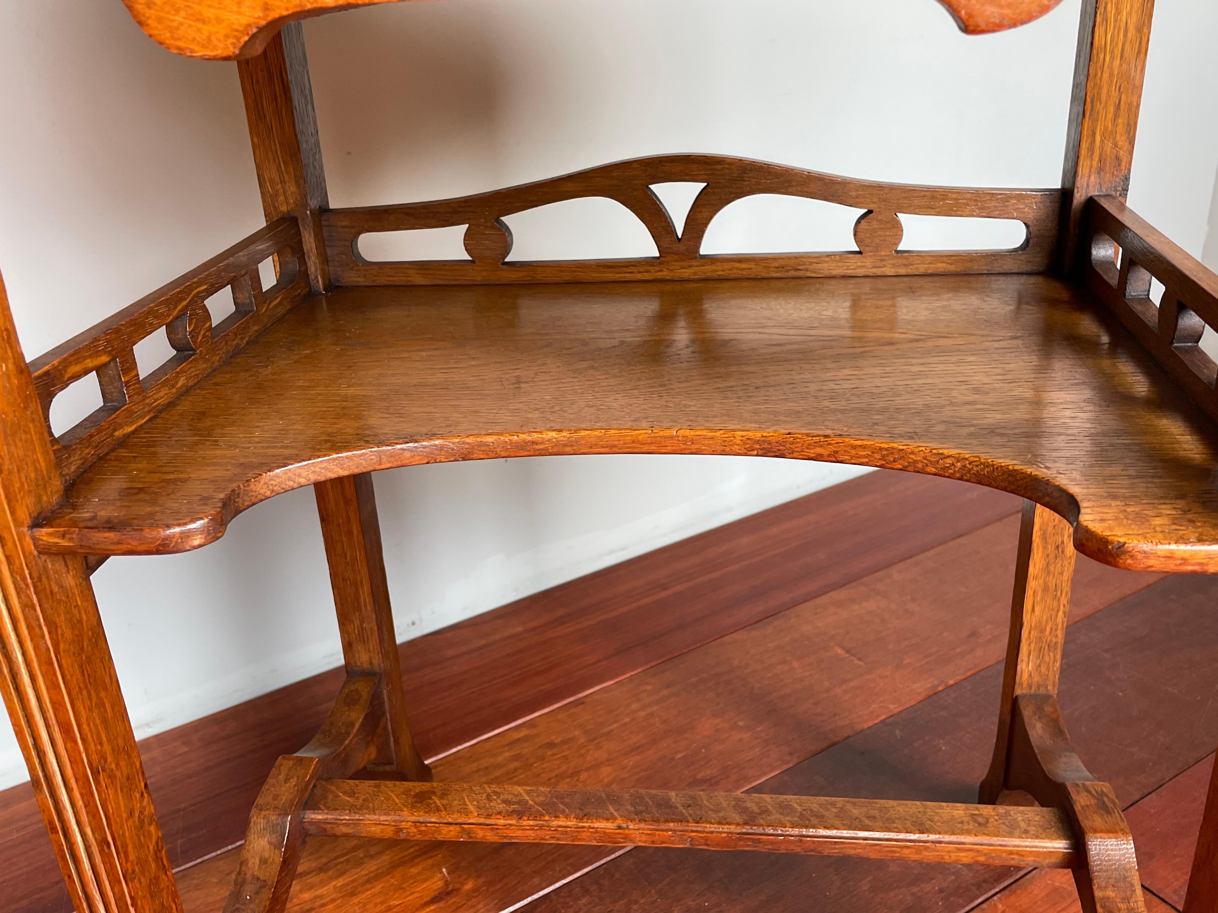 Antique Arts and Crafts Two Tier Work or Side Table with Drawer, Lock & Key 1910 2