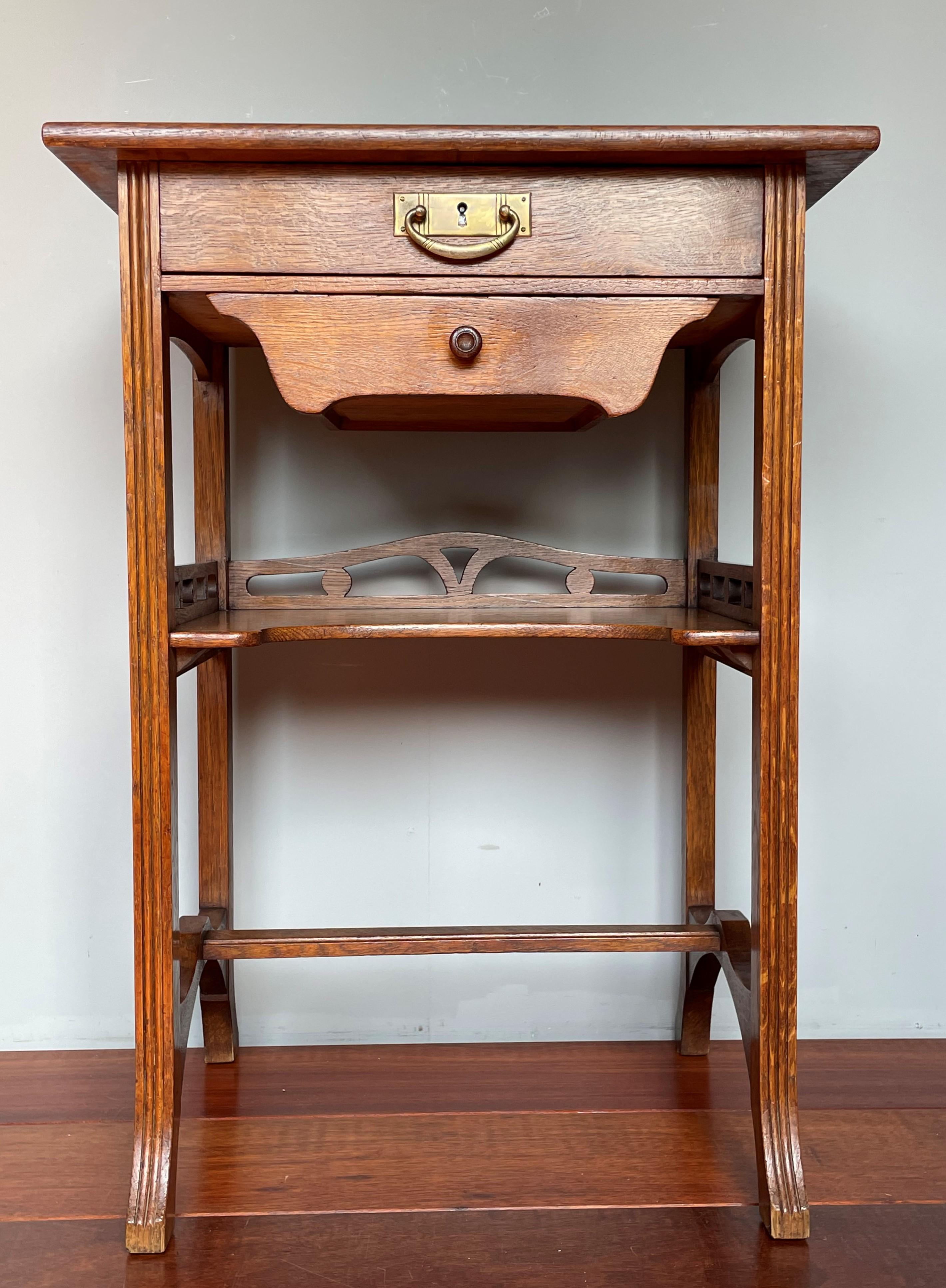 Antique Arts and Crafts Two Tier Work or Side Table with Drawer, Lock & Key 1910 5
