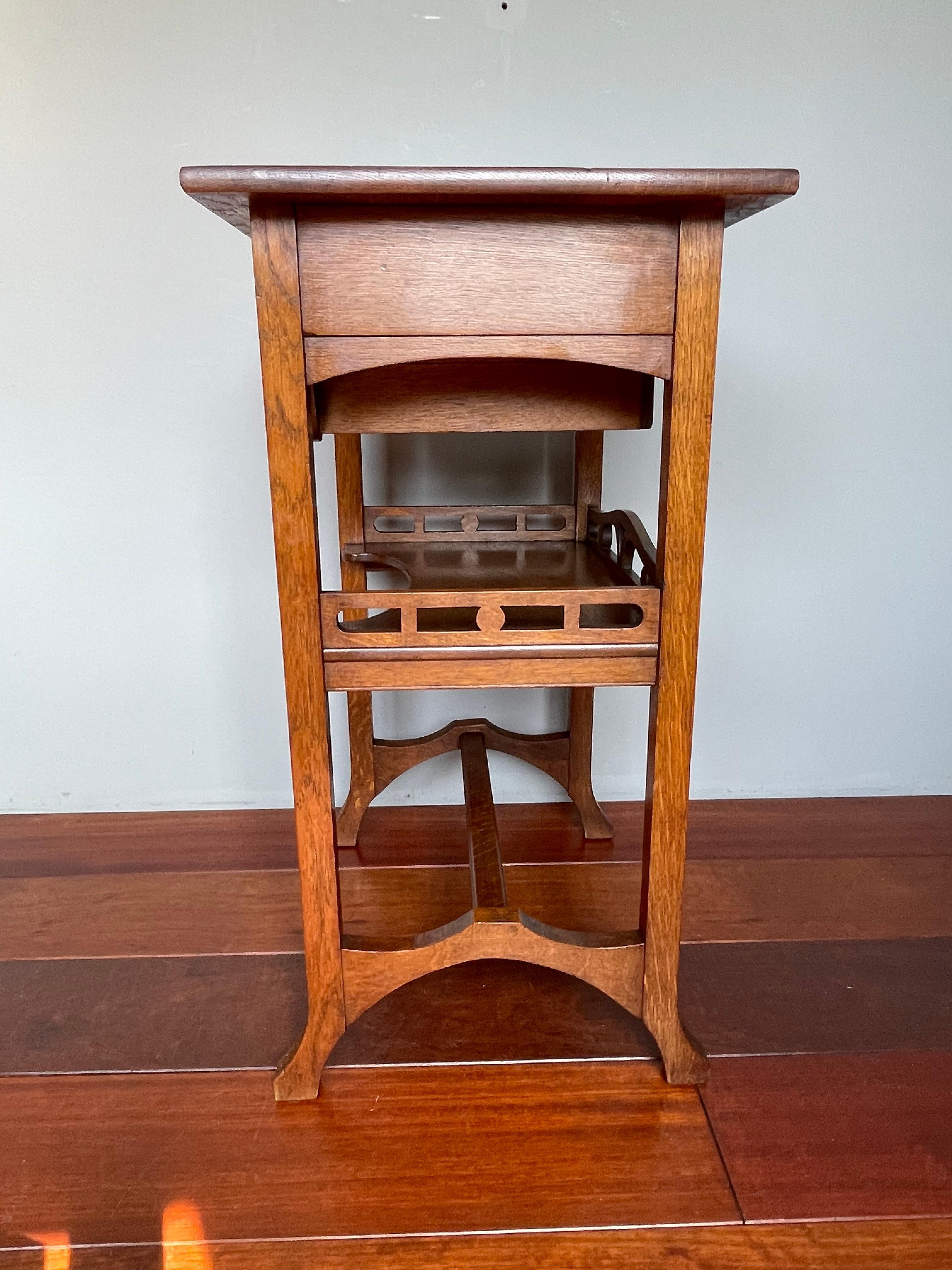 Antique Arts and Crafts Two Tier Work or Side Table with Drawer, Lock & Key 1910 6
