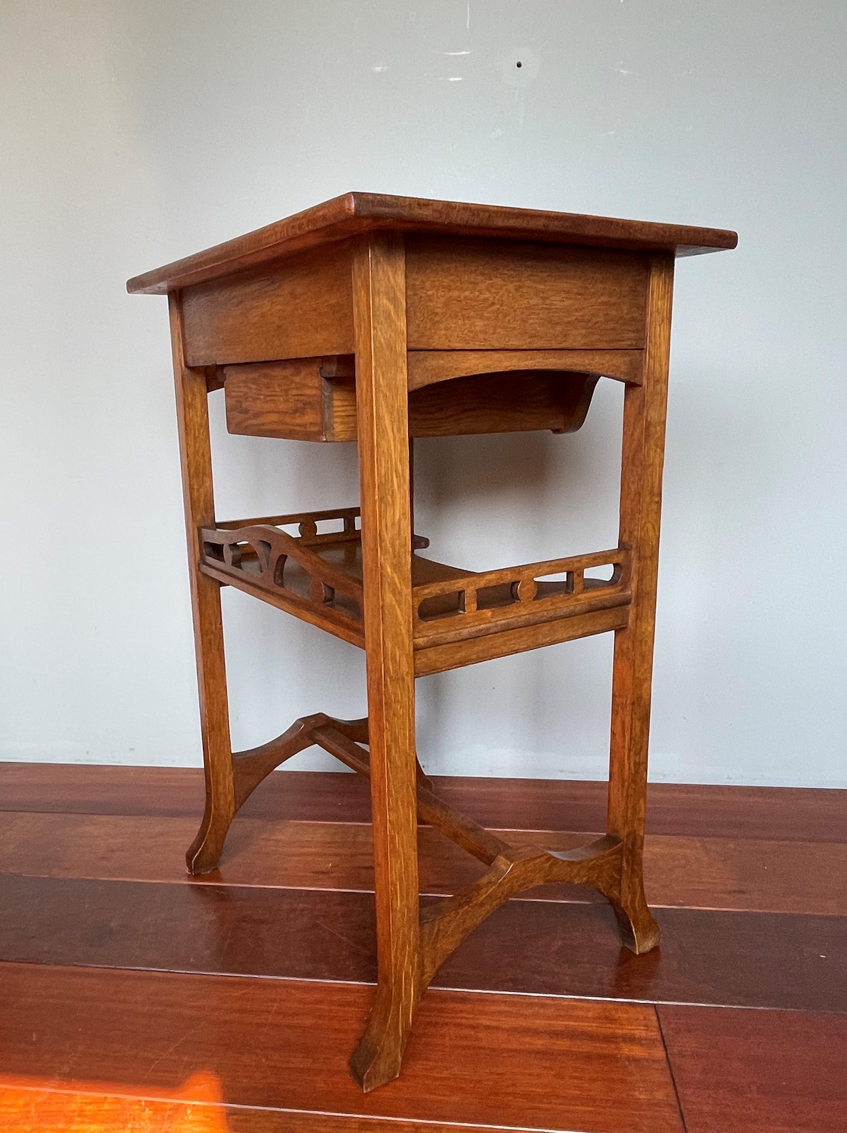 Antique Arts and Crafts Two Tier Work or Side Table with Drawer, Lock & Key 1910 7
