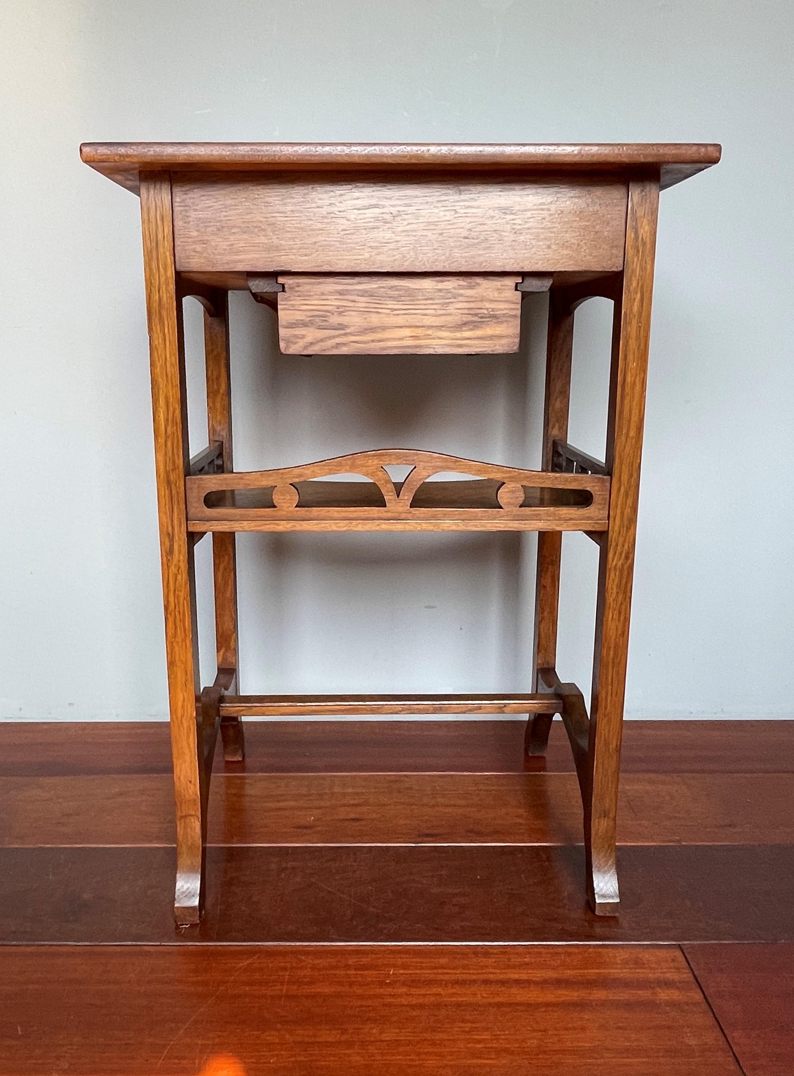 Antique Arts and Crafts Two Tier Work or Side Table with Drawer, Lock & Key 1910 8