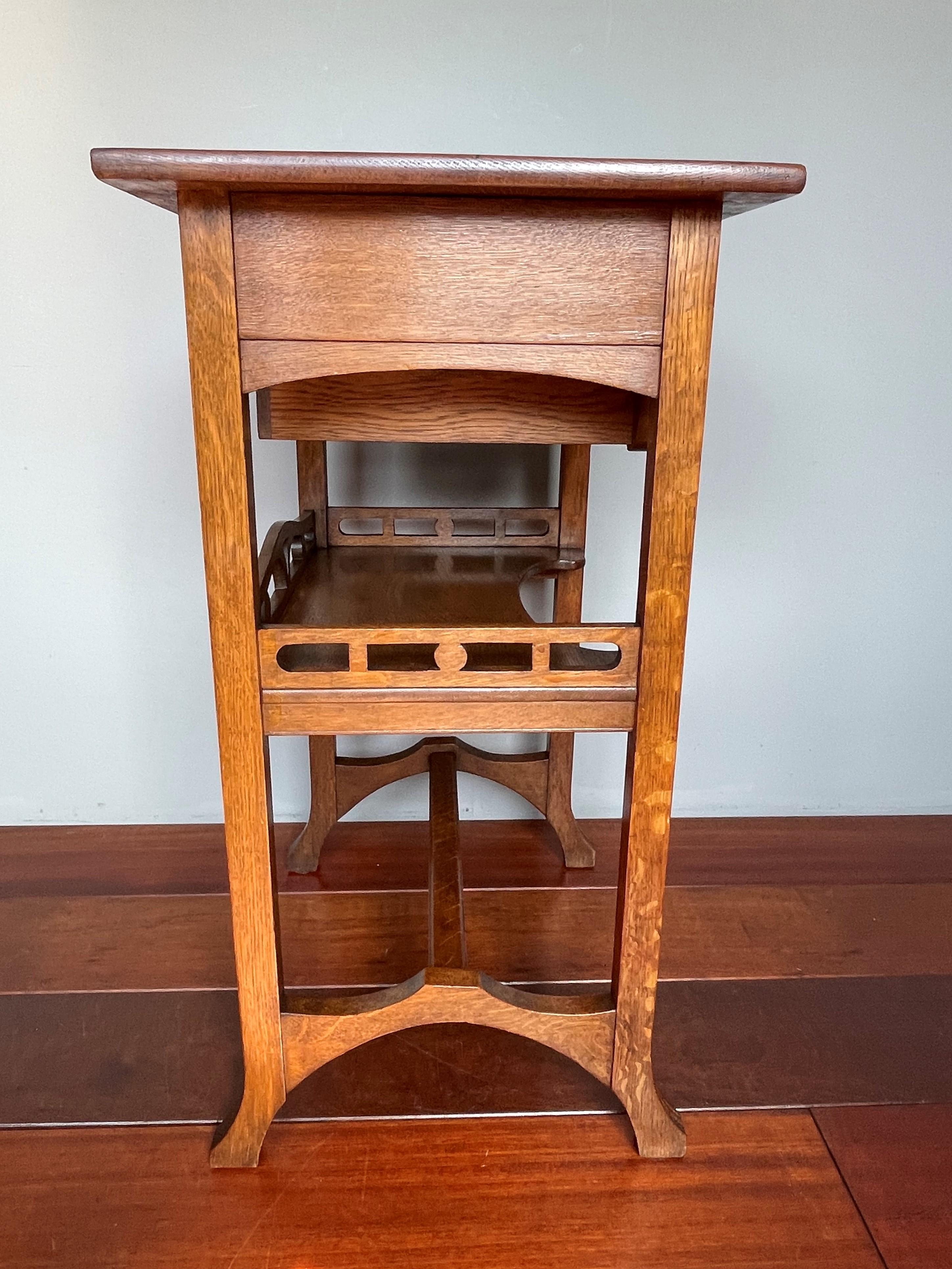 Antique Arts and Crafts Two Tier Work or Side Table with Drawer, Lock & Key 1910 9