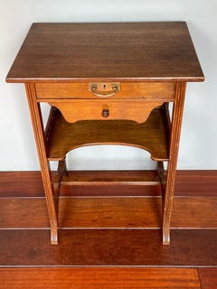 Antique Arts and Crafts Two Tier Work or Side Table with Drawer, Lock & Key 1910