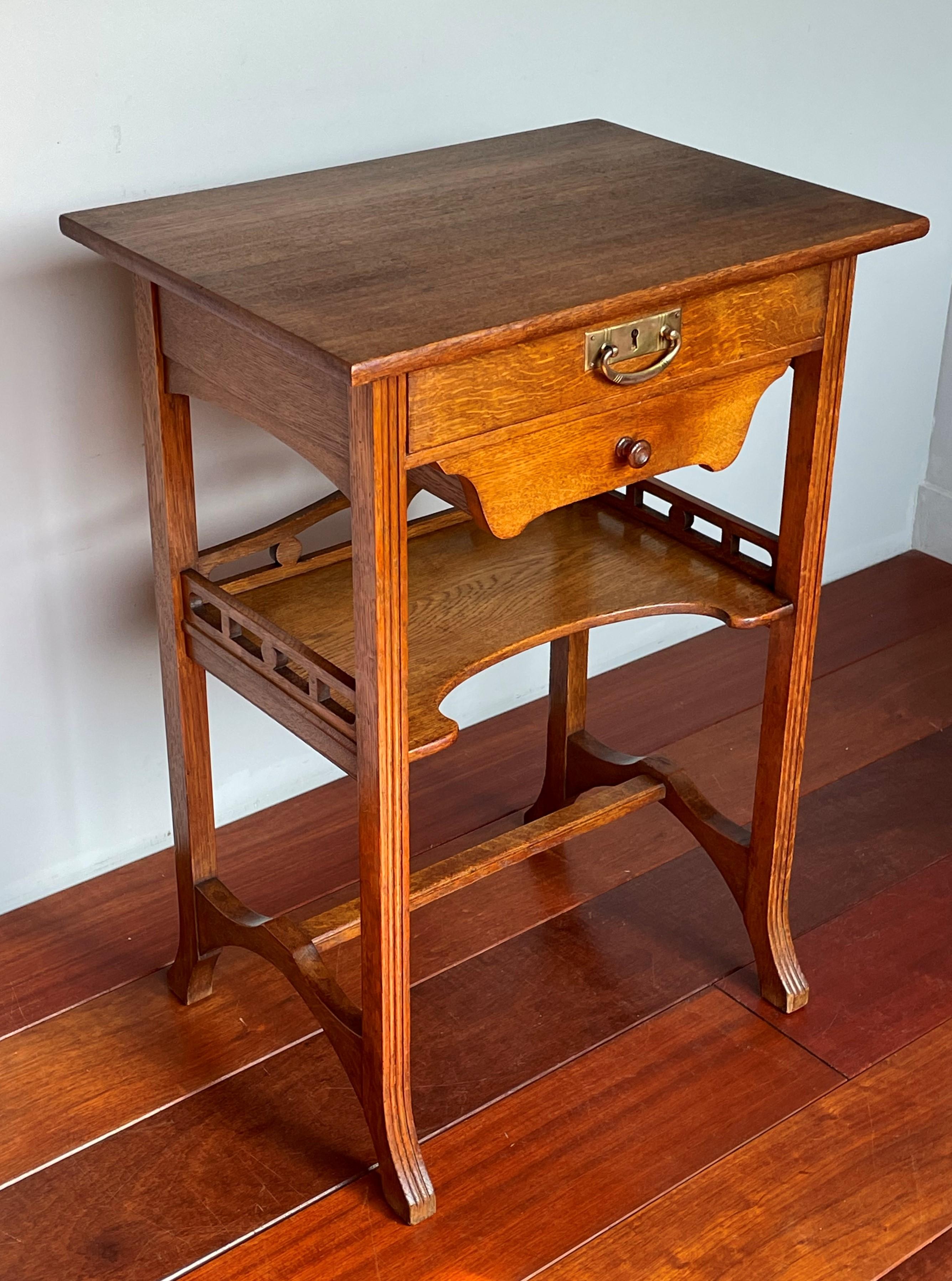 Antique Arts and Crafts Two Tier Work or Side Table with Drawer, Lock & Key 1910 10