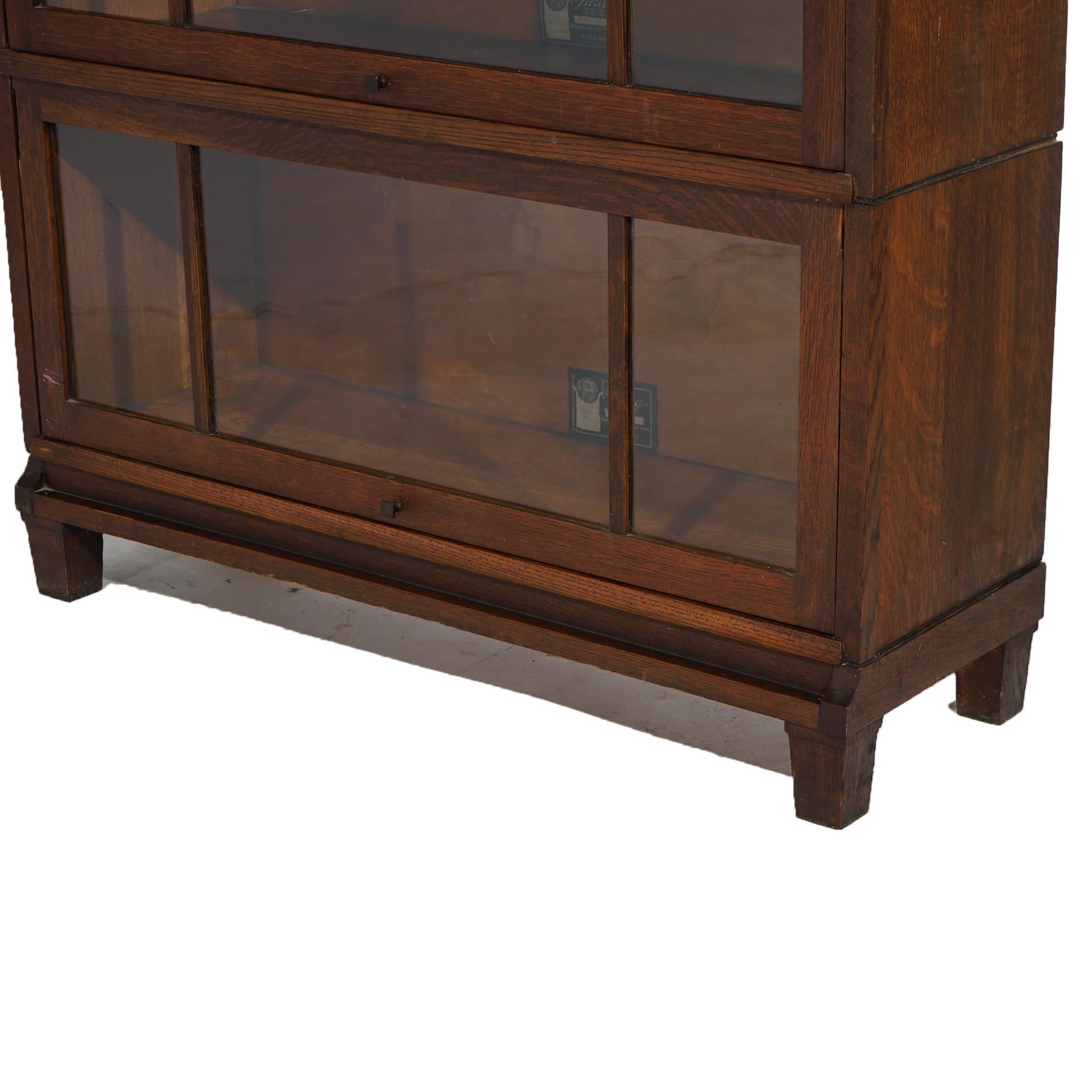 North American Antique Arts and Crafts Viking Three Stack Oak Barrister Bookcase C1910 For Sale