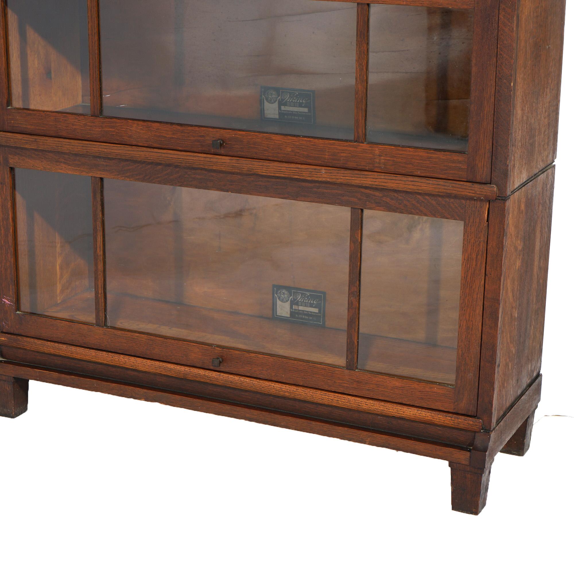20th Century Antique Arts and Crafts Viking Three Stack Oak Barrister Bookcase C1910 For Sale