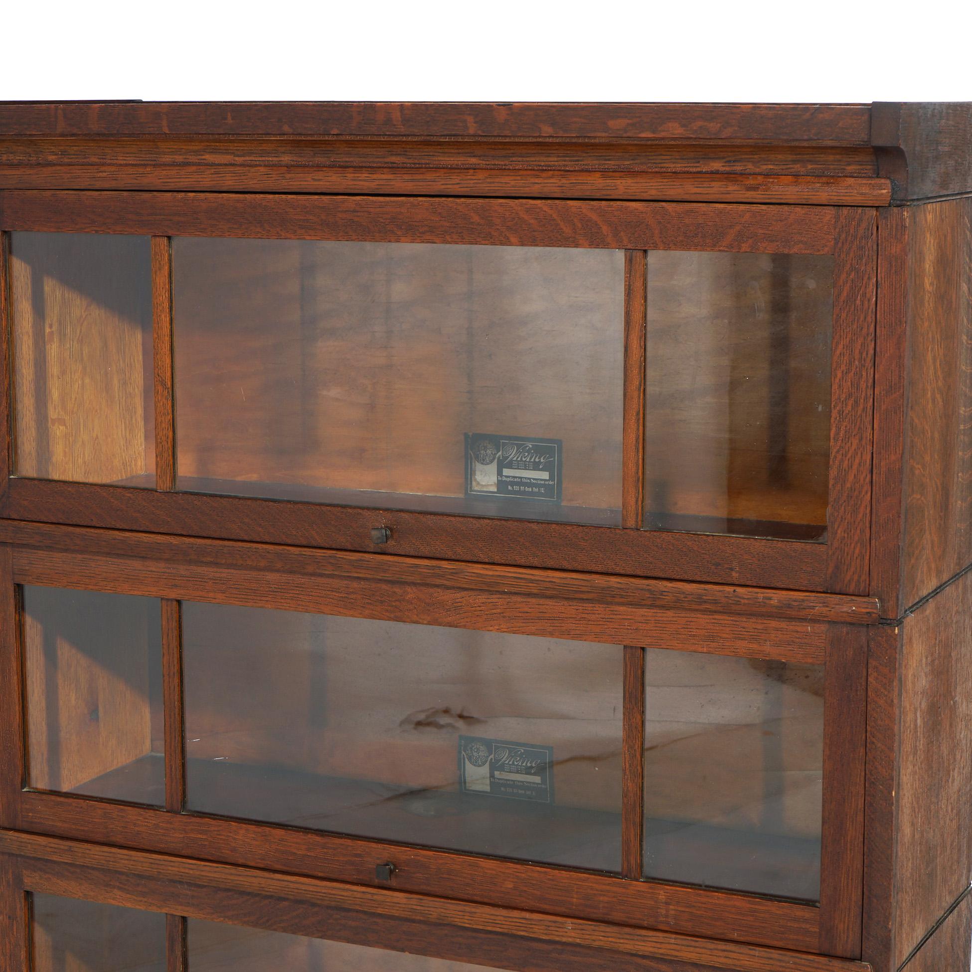 20th Century Antique Arts and Crafts Viking Three Stack Oak Barrister Bookcase C1910 For Sale