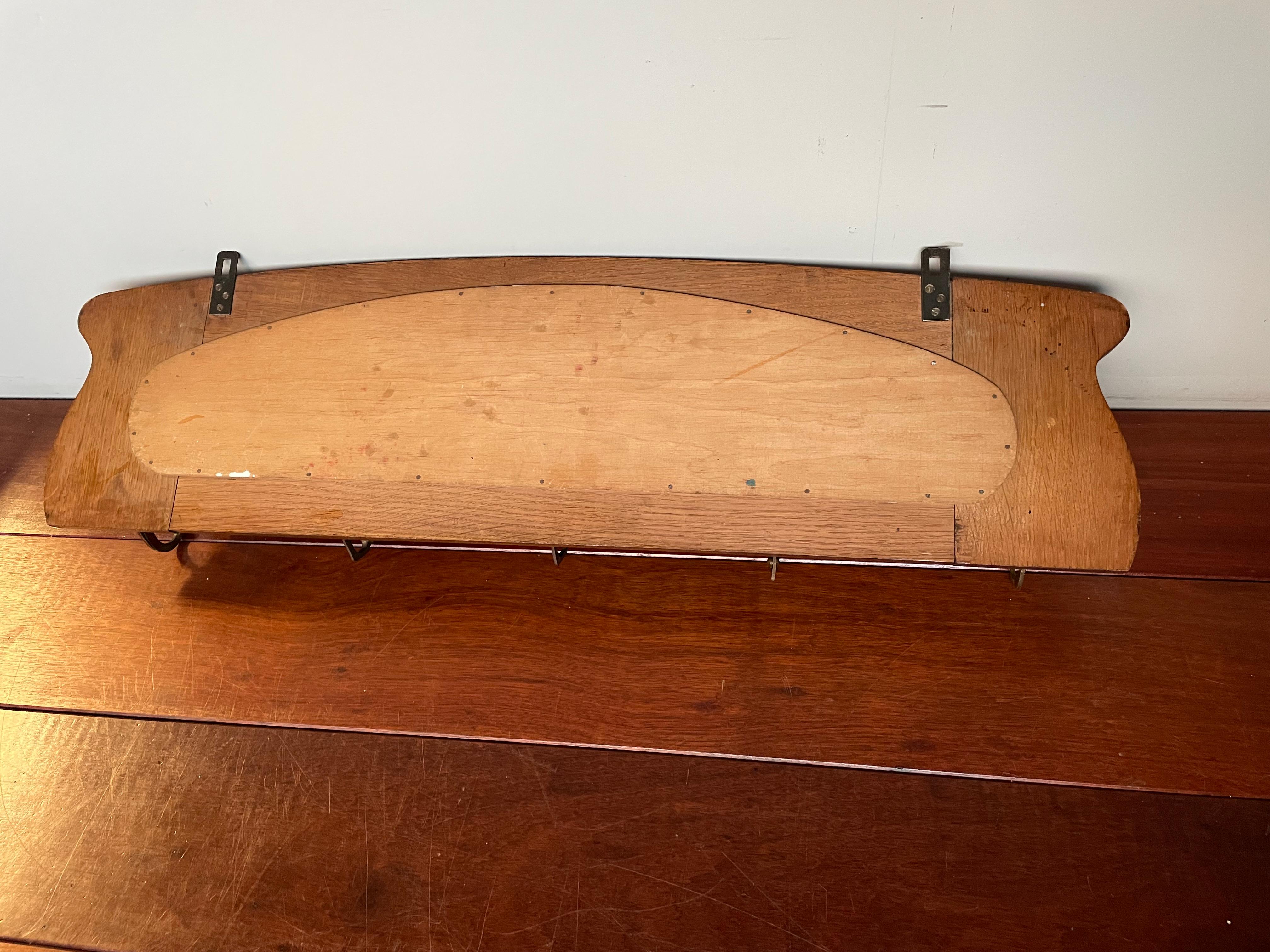 Antique Arts & Crafts Wall Coat Rack With A Hand Carved & Painted Penguin Colony For Sale 3