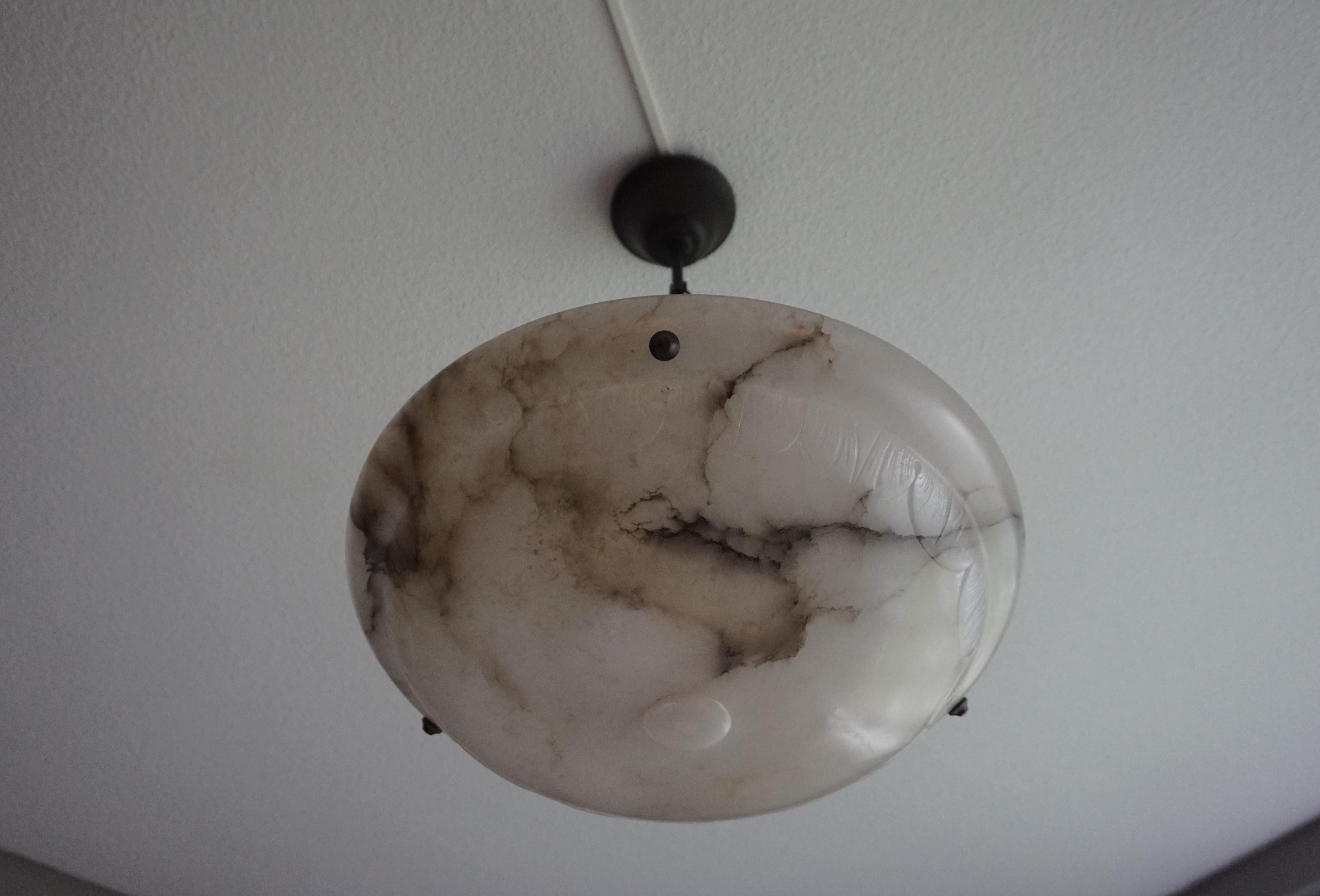 Antique Arts & Crafts White with Black Veins Alabaster Pendant / Chandelier 6