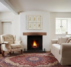 Antiguas hojas de ventana Arts and Crafts con botánicos del siglo XIX