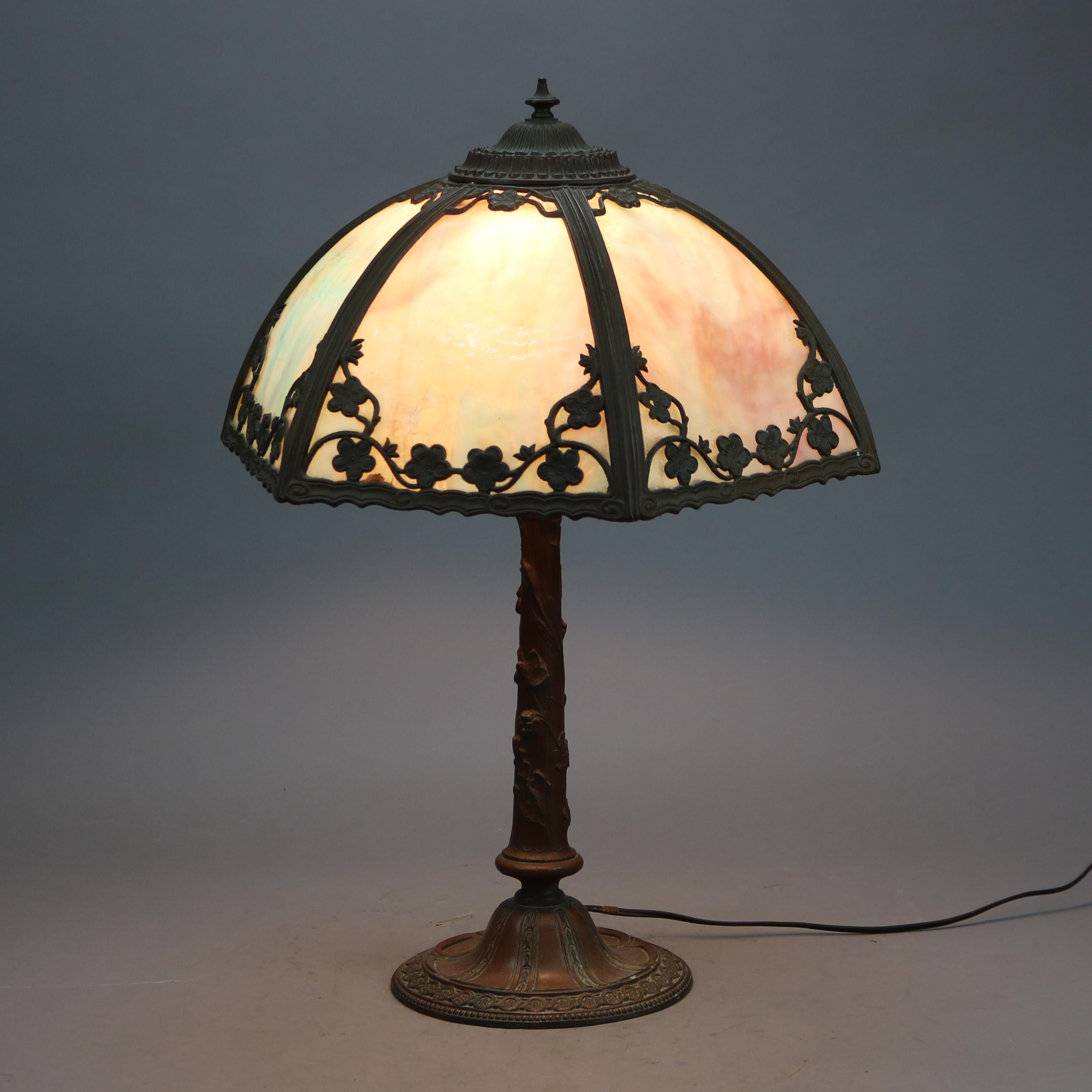 Cast Antique Arts & Craft Bradley School & Hubbard School Slag Glass Lamp Circa 1920