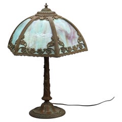 Ancienne lampe en verre plaqué Arts & Craft de l'école Bradley & Hubbard, vers 1920