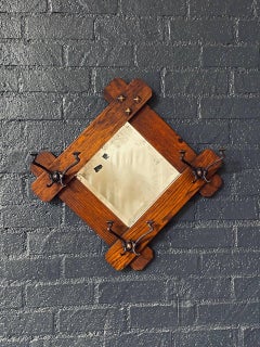 Antique Arts & Craft Mission Oak Coat Hanger Wall Mirror