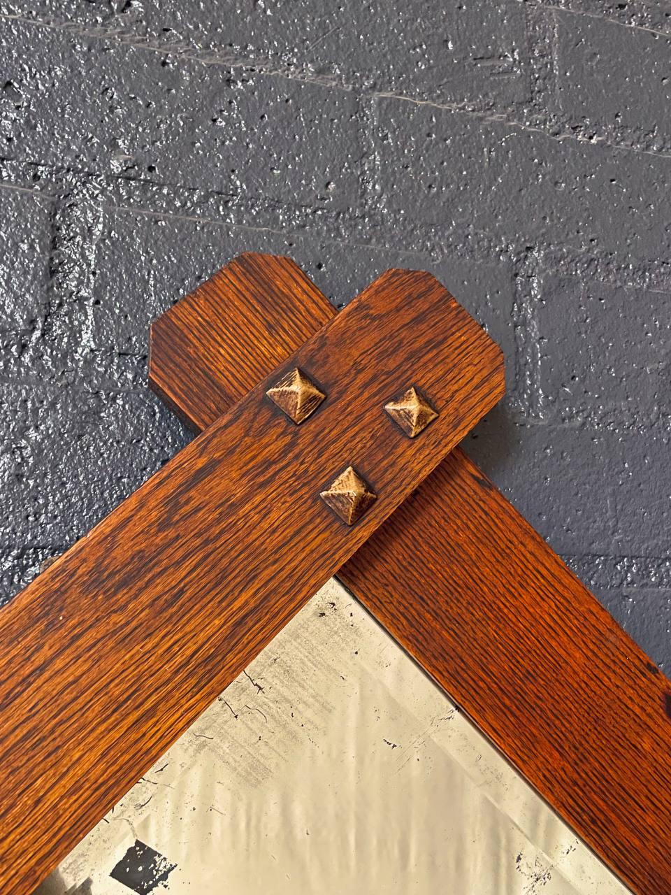 Arts and Crafts Antique Mission Arts & Crafts Oak Coat Hanger Wall Mirror en vente
