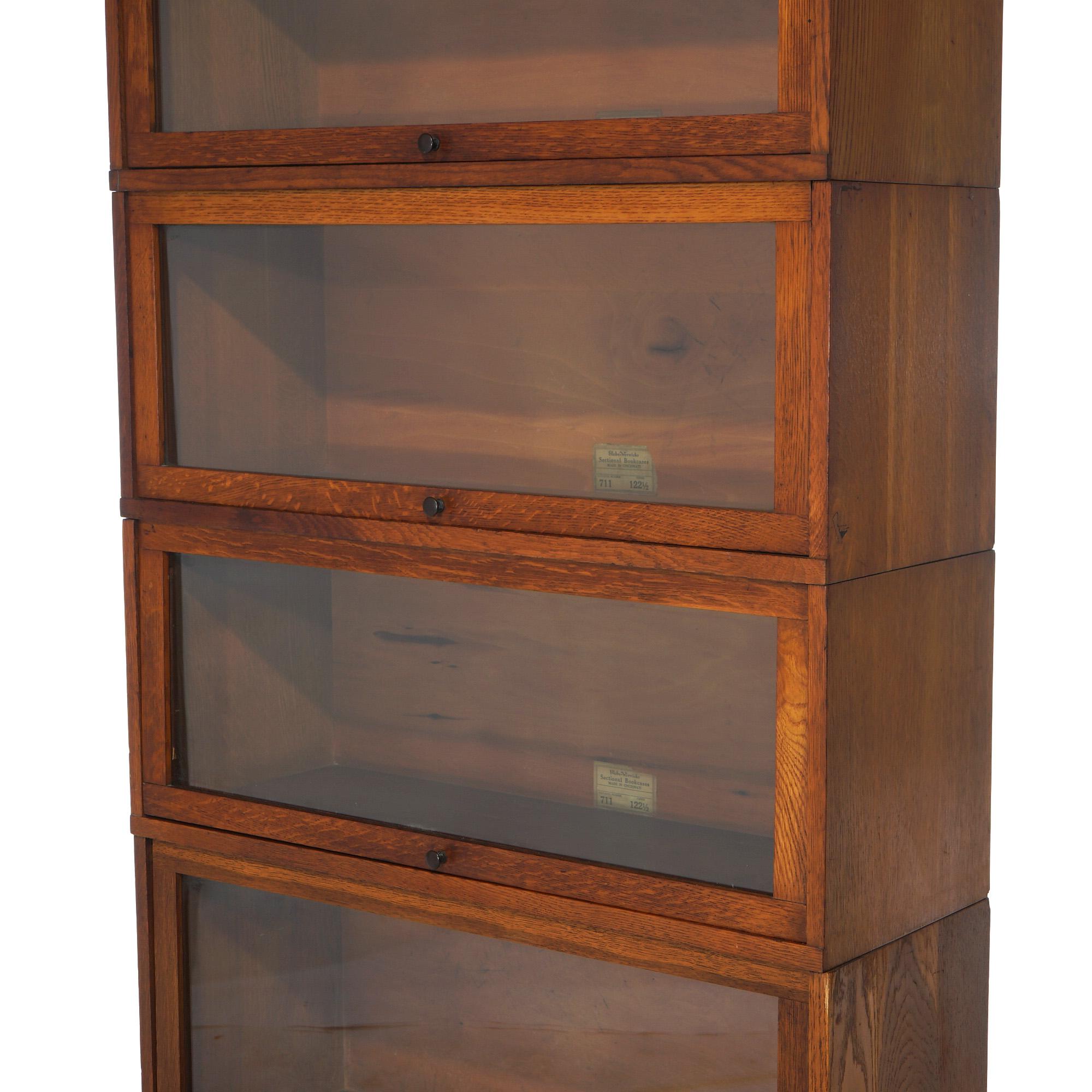 Antique Arts & Craft Mission Style Oak 4-Stack Barrister Bookcase C1910 For Sale 5