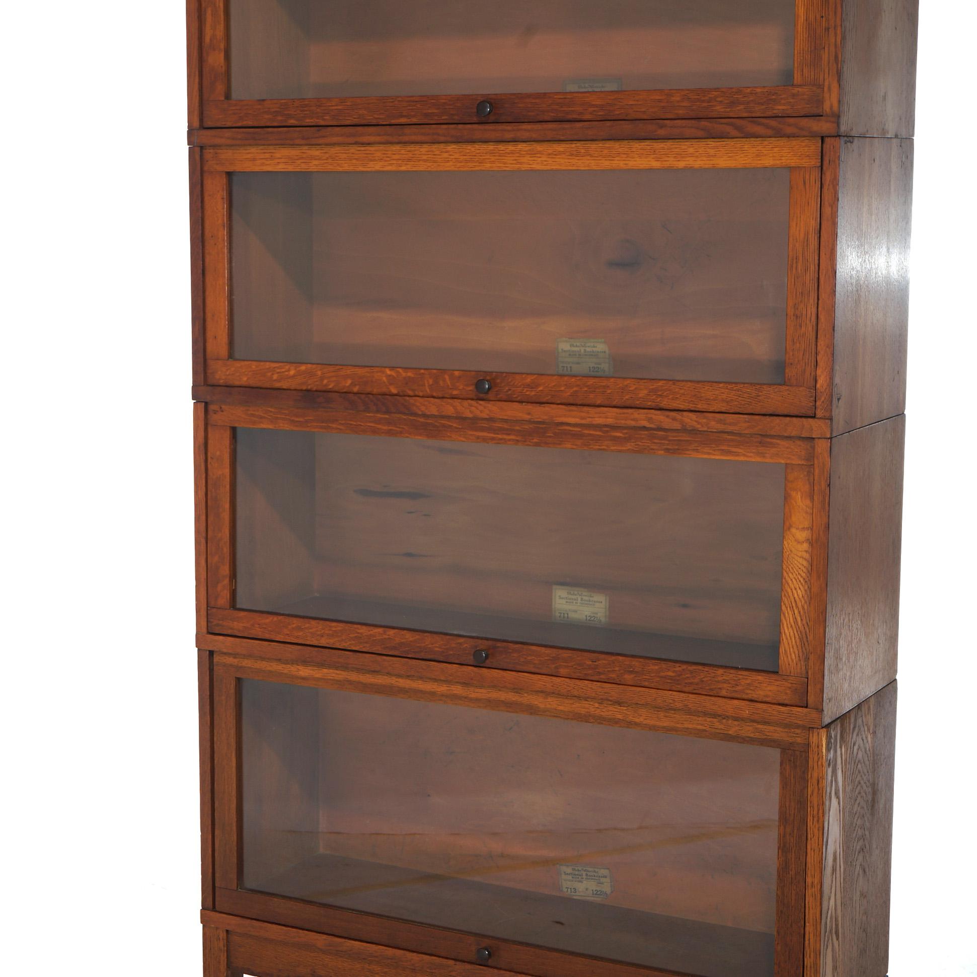 Antique Arts & Craft Mission Style Oak 4-Stack Barrister Bookcase C1910 For Sale 6