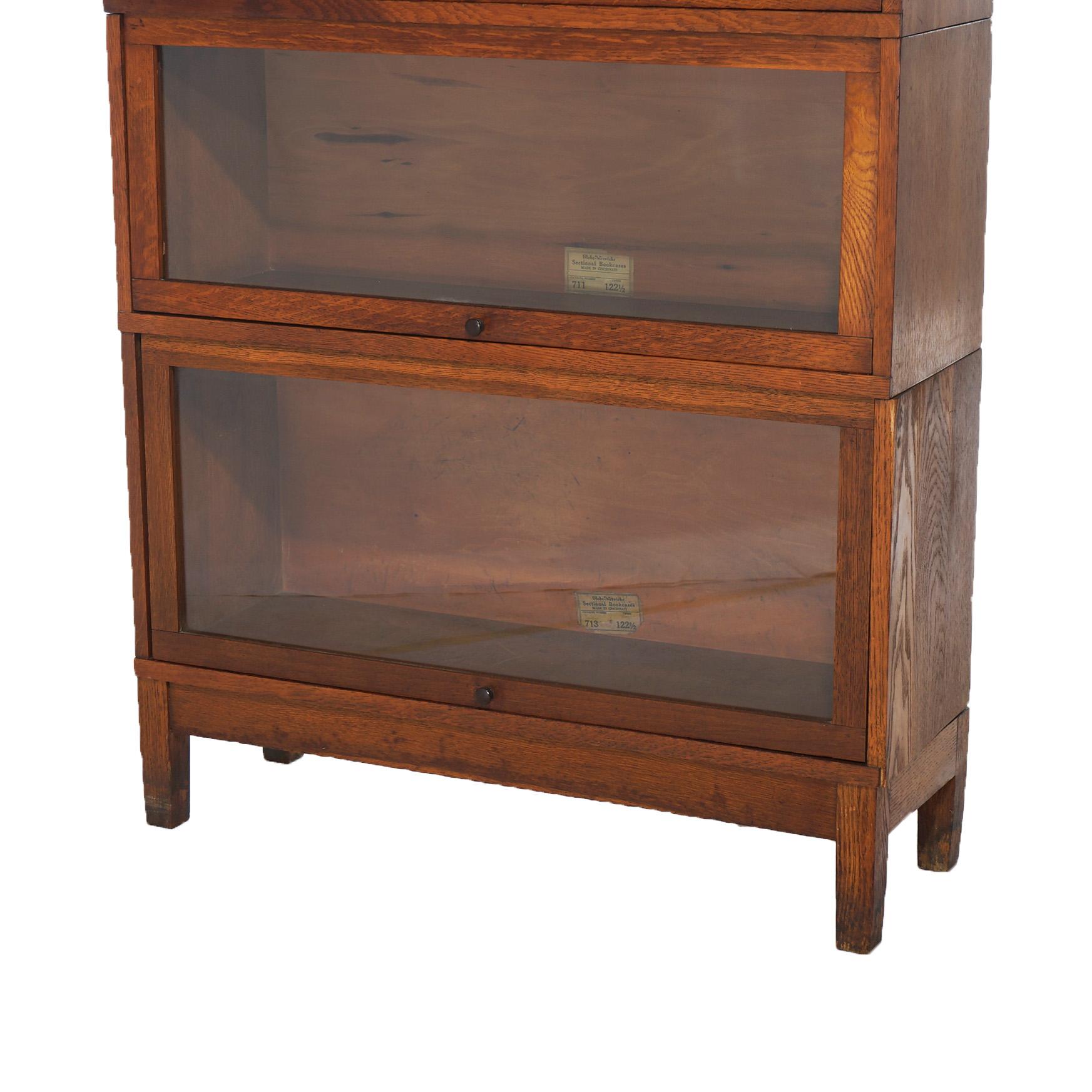 Antique Arts & Craft Mission Style Oak 4-Stack Barrister Bookcase C1910 For Sale 8
