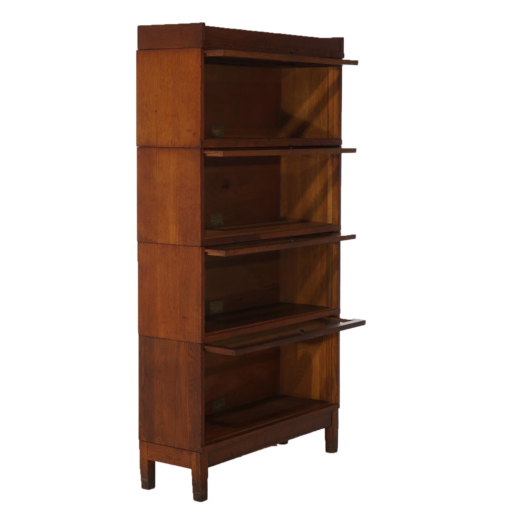 Antique Arts & Craft Mission Style Oak 4-Stack Barrister Bookcase C1910 In Good Condition For Sale In Big Flats, NY