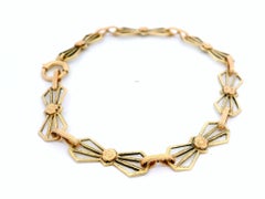 Antique Arts & Crafts 10k Green and Rose Gold Bow Geometric Open Work Bracelet