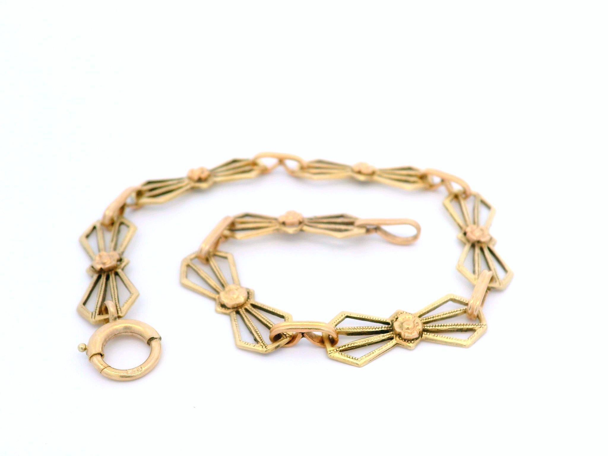Women's Antique Arts & Crafts 10k Green and Rose Gold Bow Geometric Open Work Bracelet