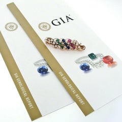 Antique Arts & Crafts 12k Gold GIA Sapphire Ruby & Emerald Swirl Leaf Brooch Pin