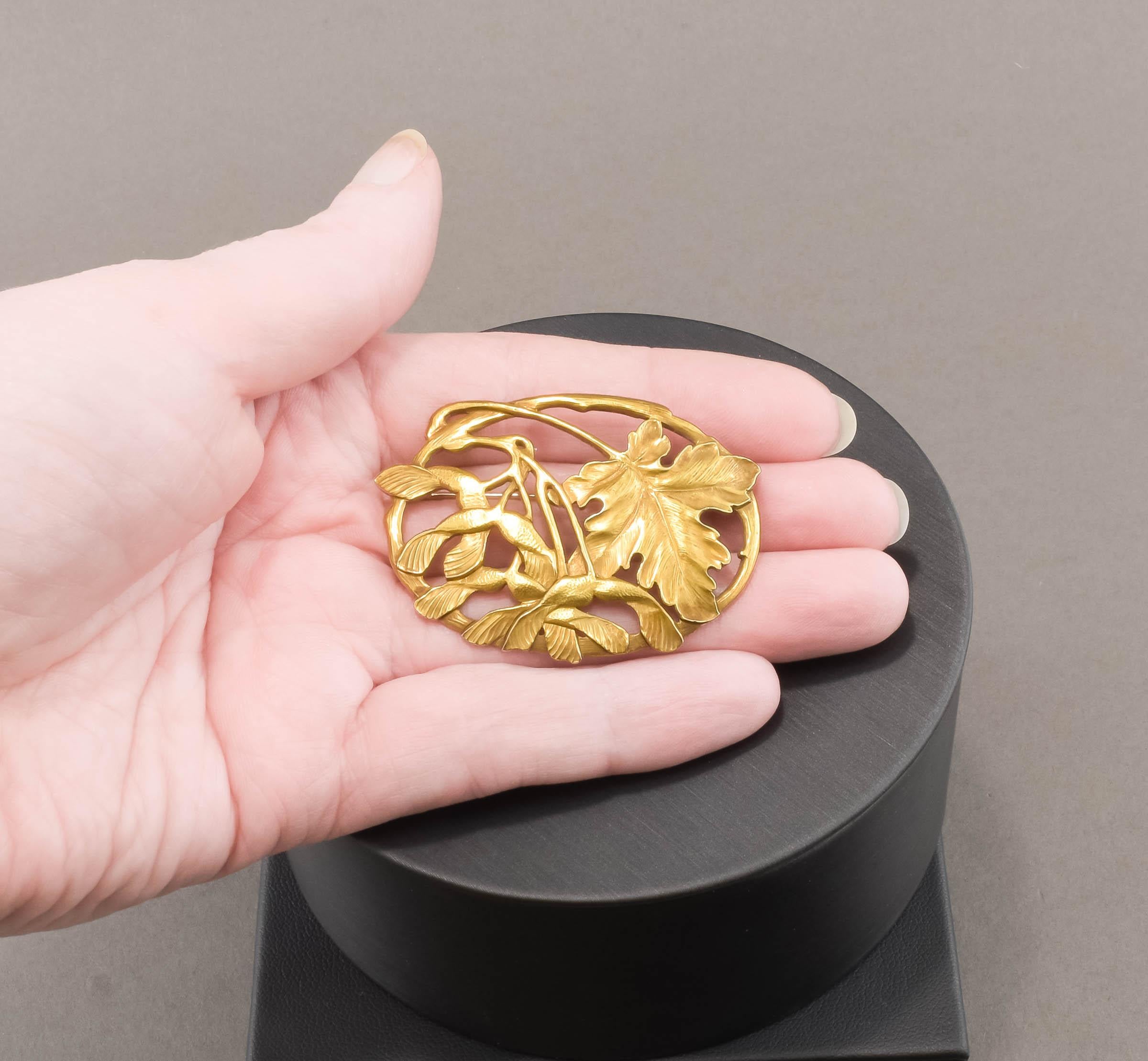 Antique Arts & Crafts 18K Gold Brooch by Potter Studio - Large Foliate Design 6