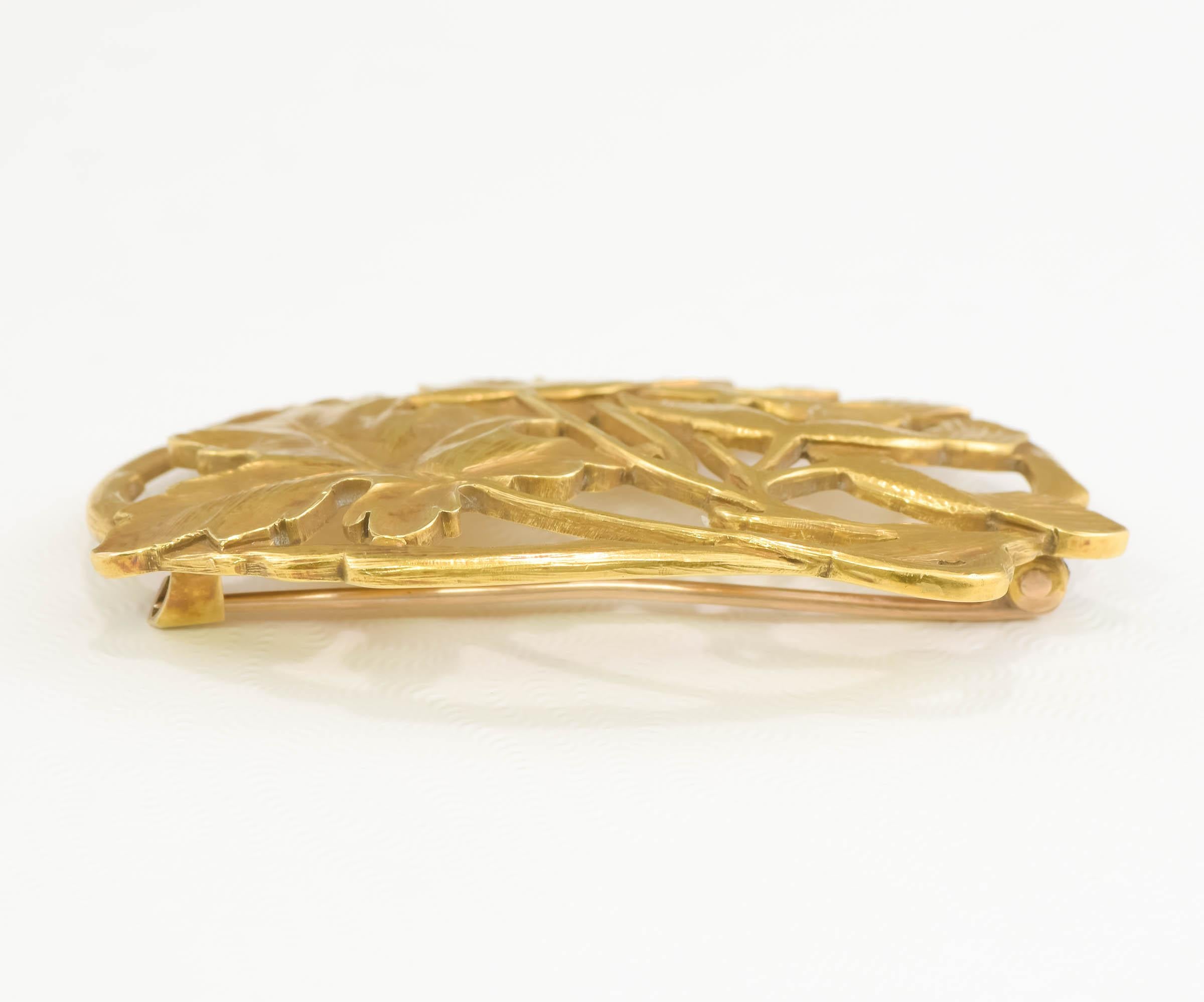 Antique Arts & Crafts 18K Gold Brooch by Potter Studio - Large Foliate Design 1