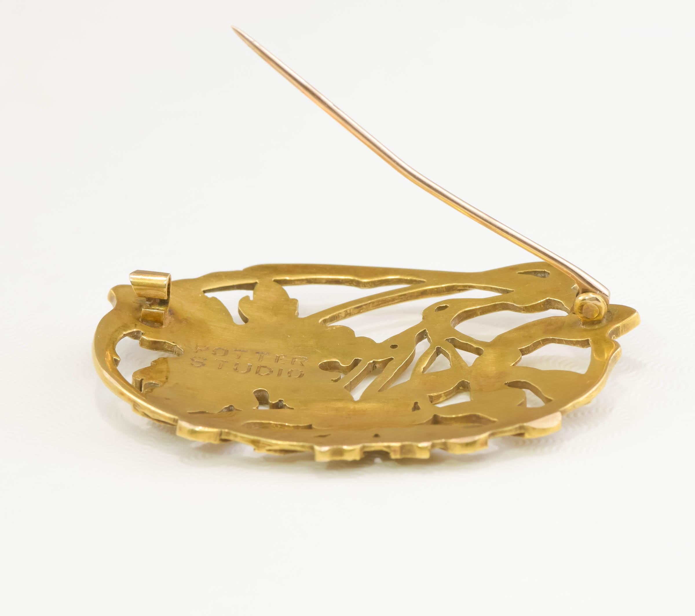 Antique Arts & Crafts 18K Gold Brooch by Potter Studio - Large Foliate Design 3
