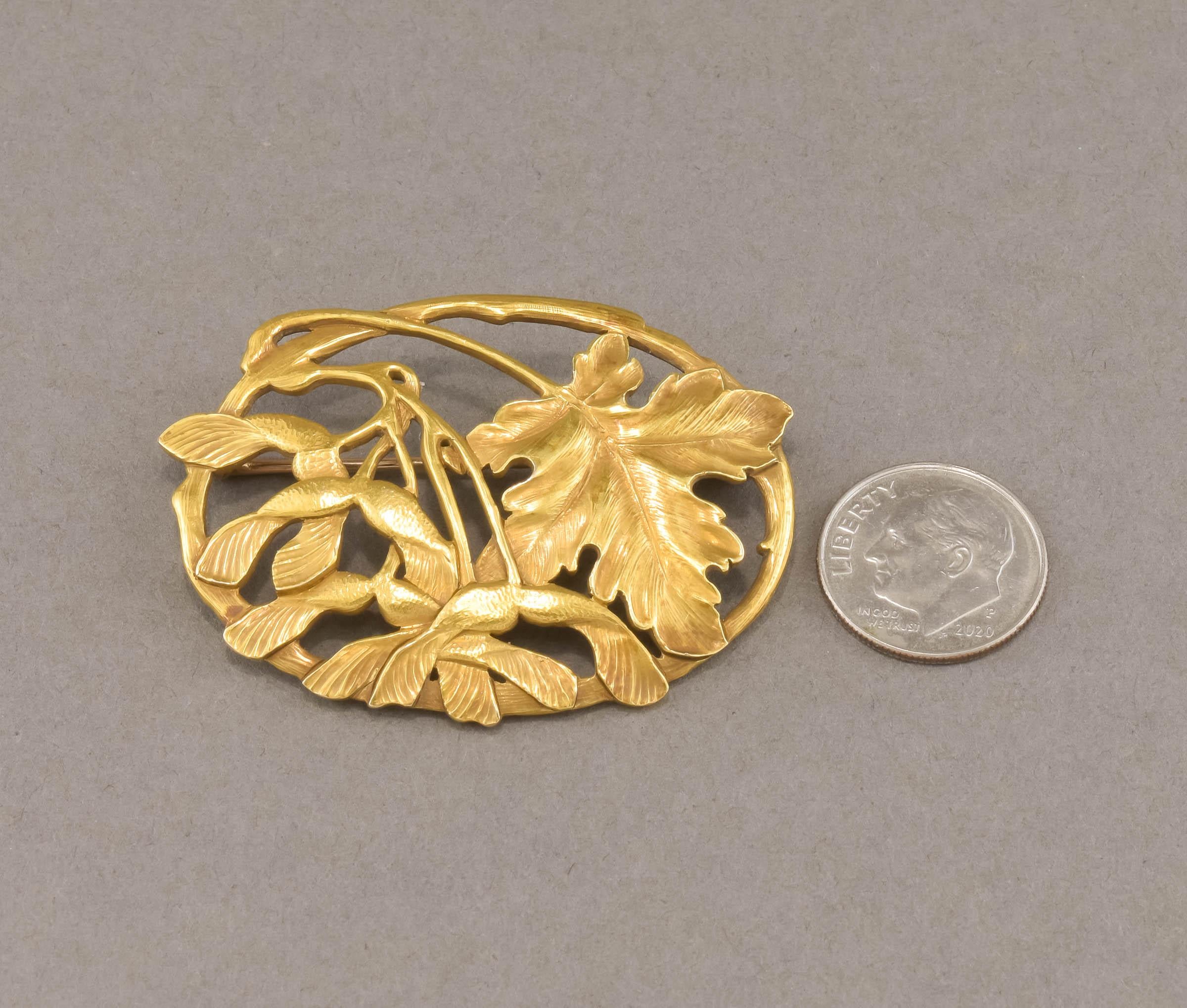 Antique Arts & Crafts 18K Gold Brooch by Potter Studio - Large Foliate Design 4
