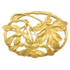 Antique Arts & Crafts 18K Gold Brooch by Potter Studio - Large Foliate Design