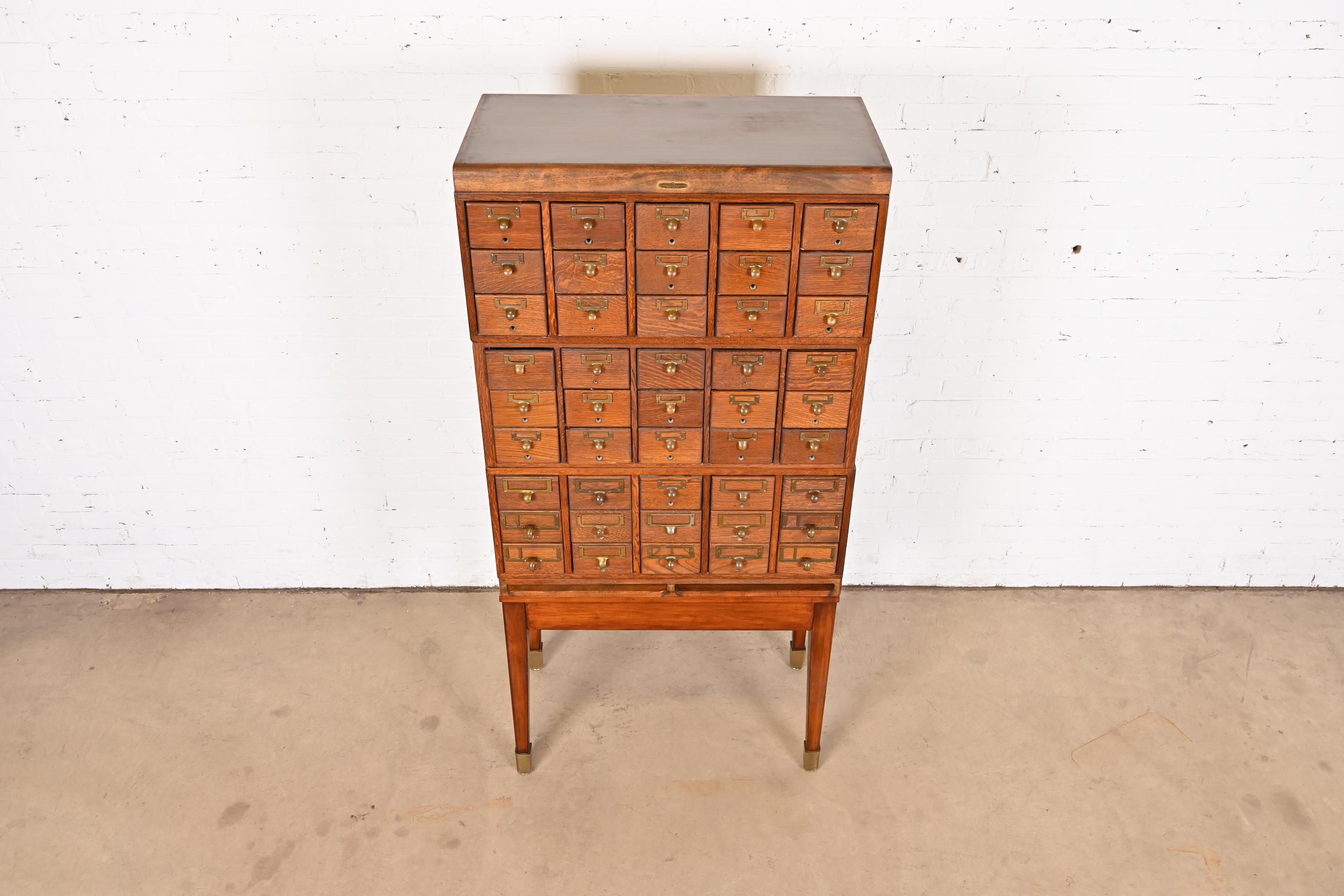 Antique Arts & Crafts 45-Drawer Card Catalog Filing Cabinet by Remington Rand In Good Condition For Sale In South Bend, IN