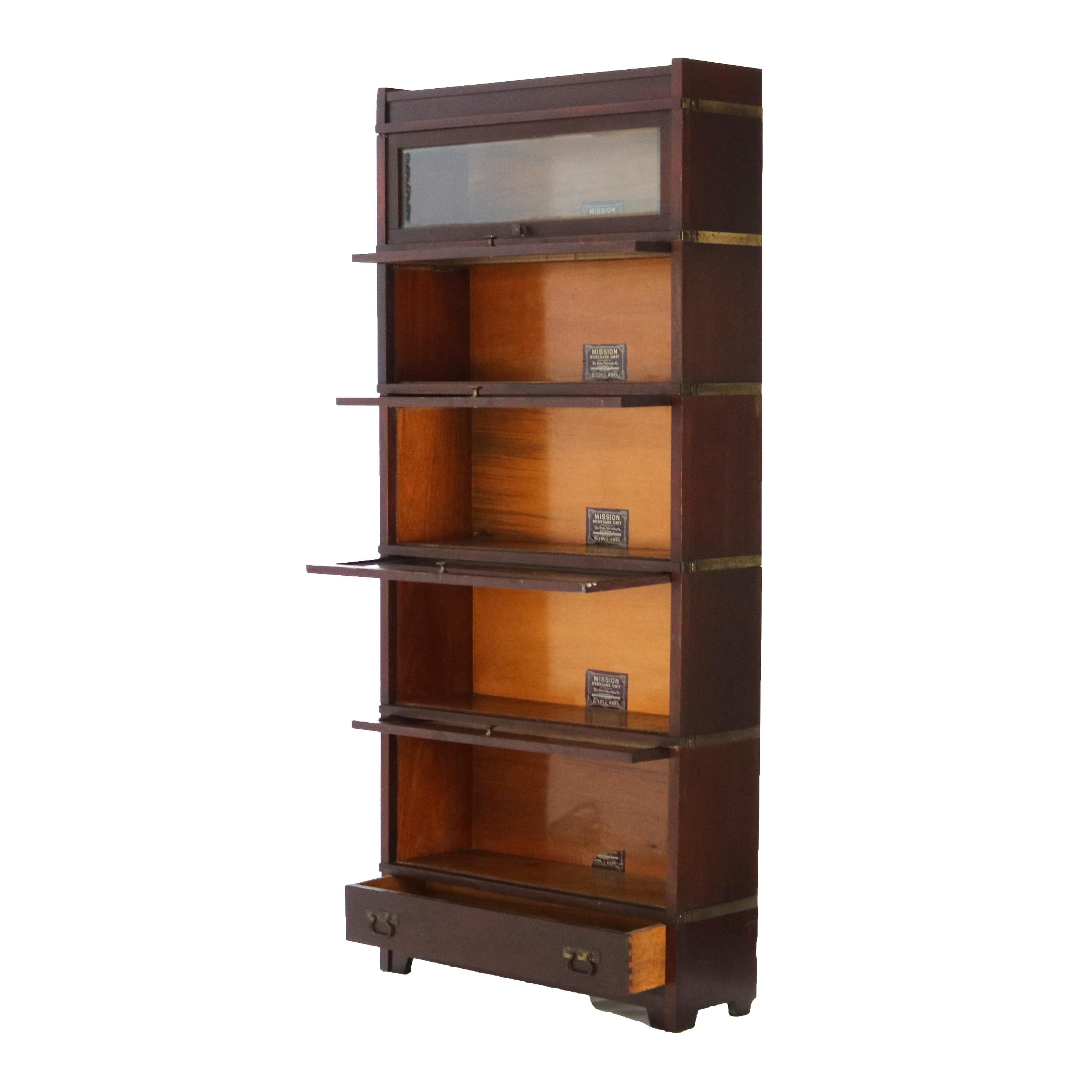 Antique Arts & Crafts 5-Stack Mahogany Globe Wernicke Mission Barrister Bookcase In Good Condition In Big Flats, NY