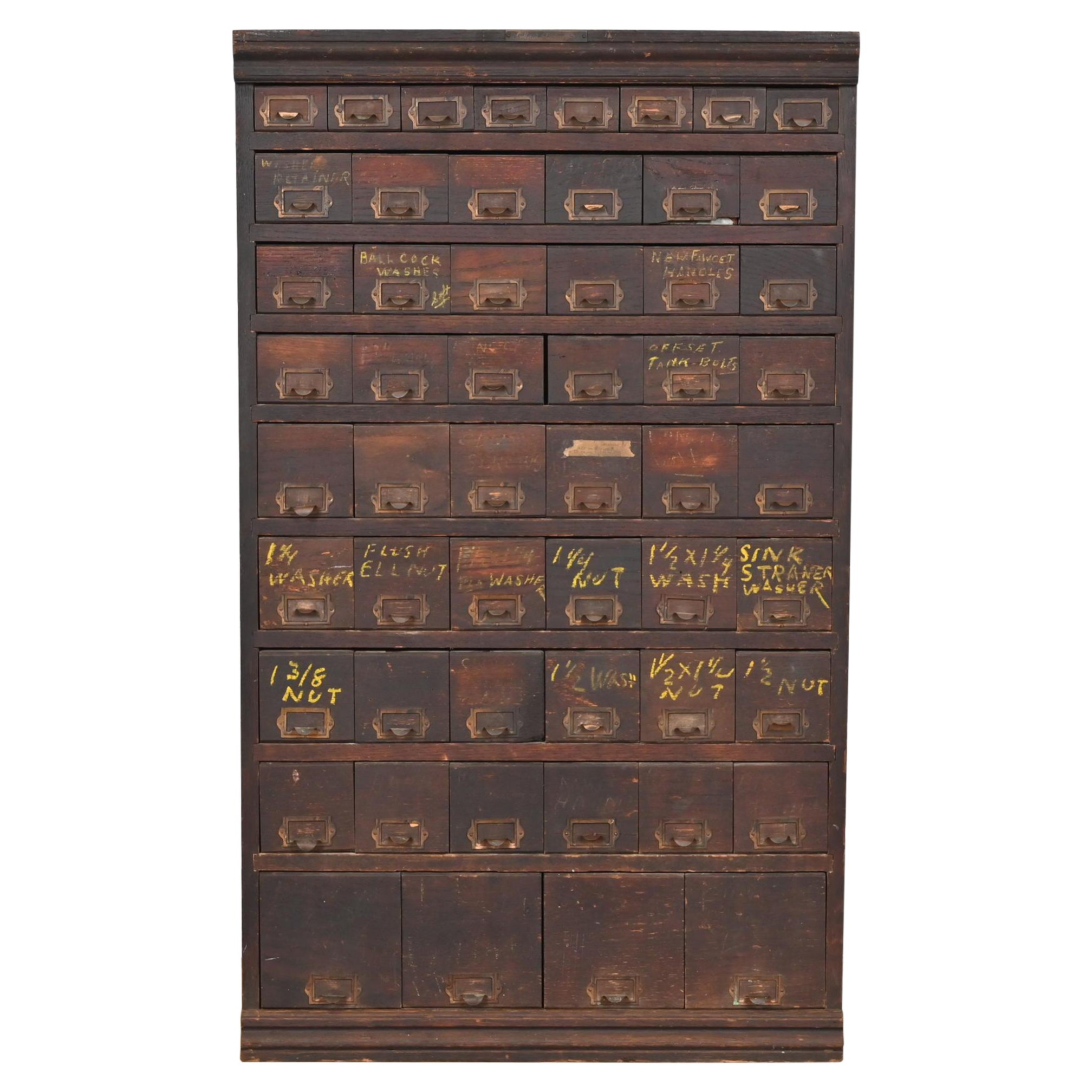 Antique Arts & Crafts 54-Drawer Card File Cabinet or Industrial Parts Cabinet