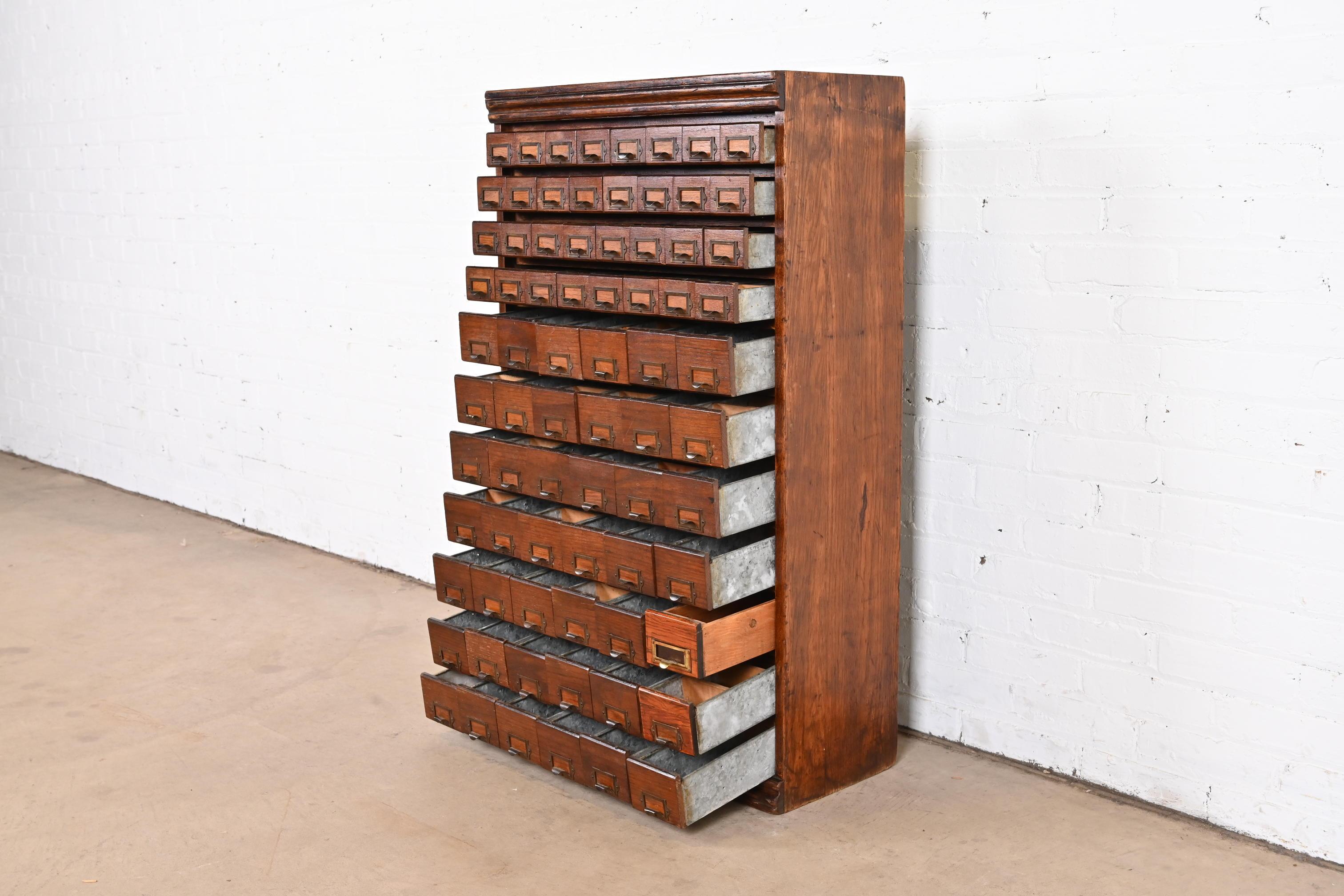 American Antique Arts & Crafts 74-Drawer Card File Cabinet or Industrial Parts Cabinet For Sale