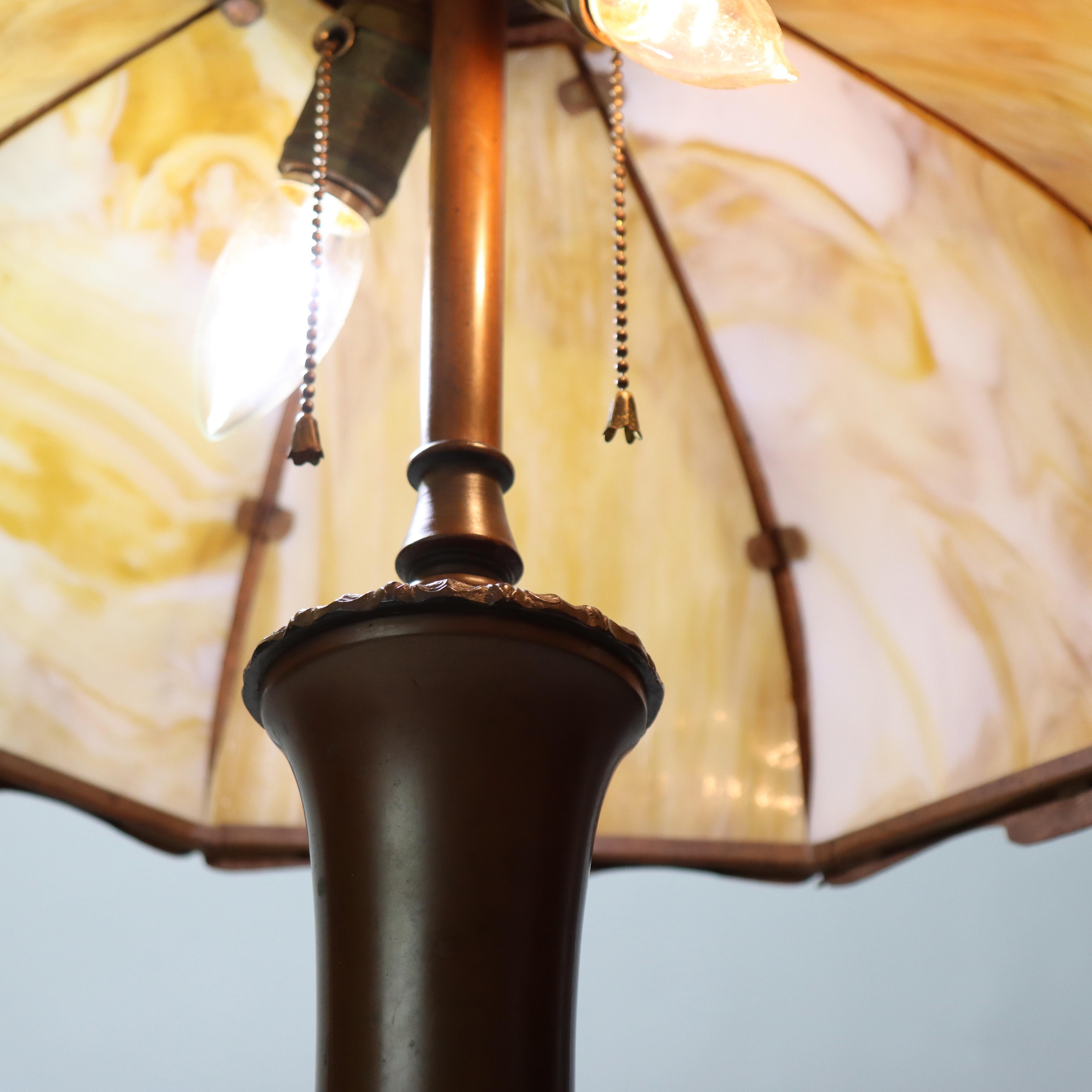 Antique Arts & Crafts 8-Panel Slag Glass Table Lamp C1910 For Sale 4
