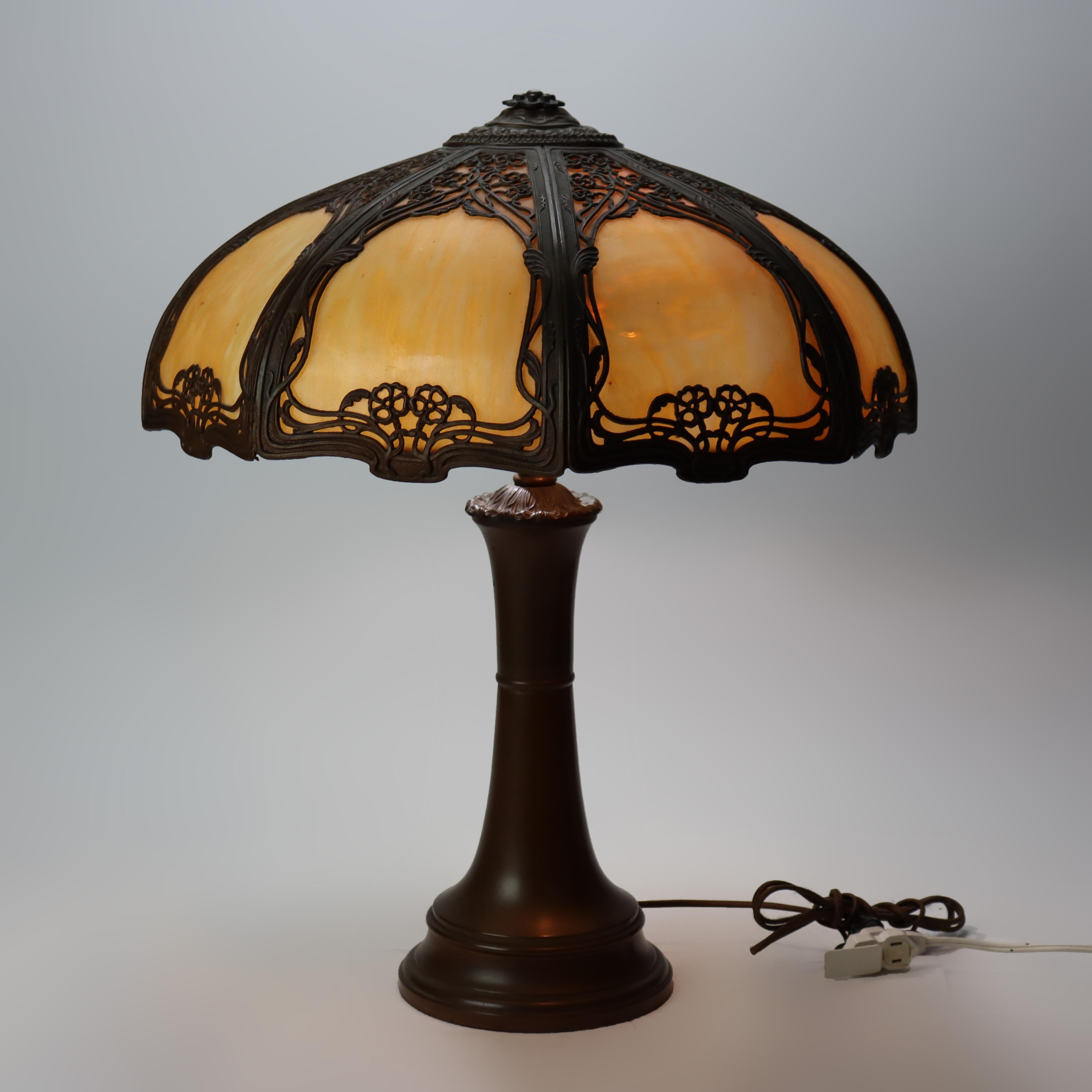 Arts and Crafts Antique Arts & Crafts 8-Panel Slag Glass Table Lamp C1910 For Sale