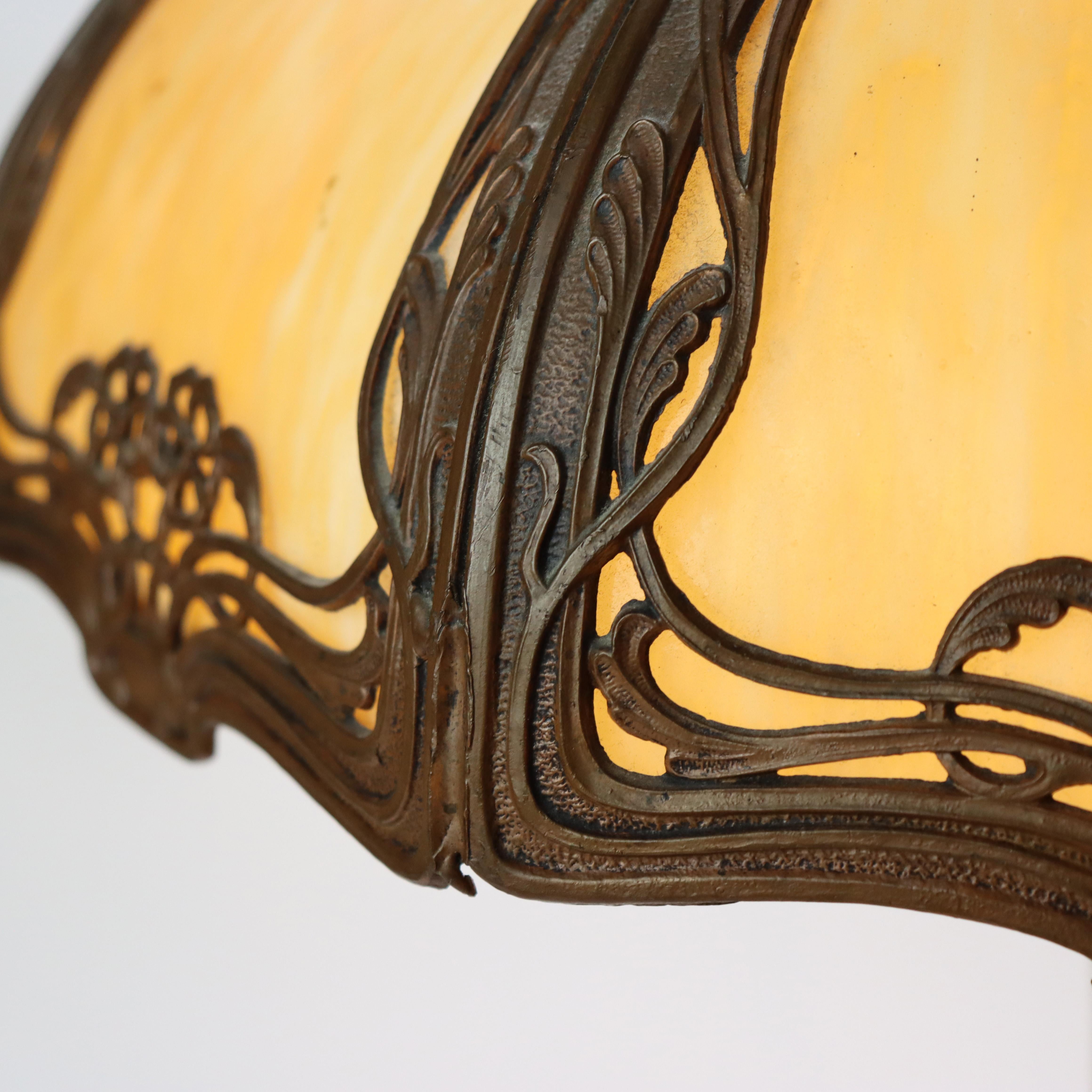 20th Century Antique Arts & Crafts 8-Panel Slag Glass Table Lamp C1910 For Sale