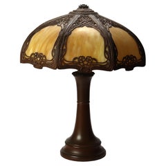 Antique Arts & Crafts 8-Panel Slag Glass Table Lamp C1910