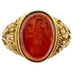 Antique Roman Intaglio in  English Arts & Crafts 9 Karat Gold Setting 