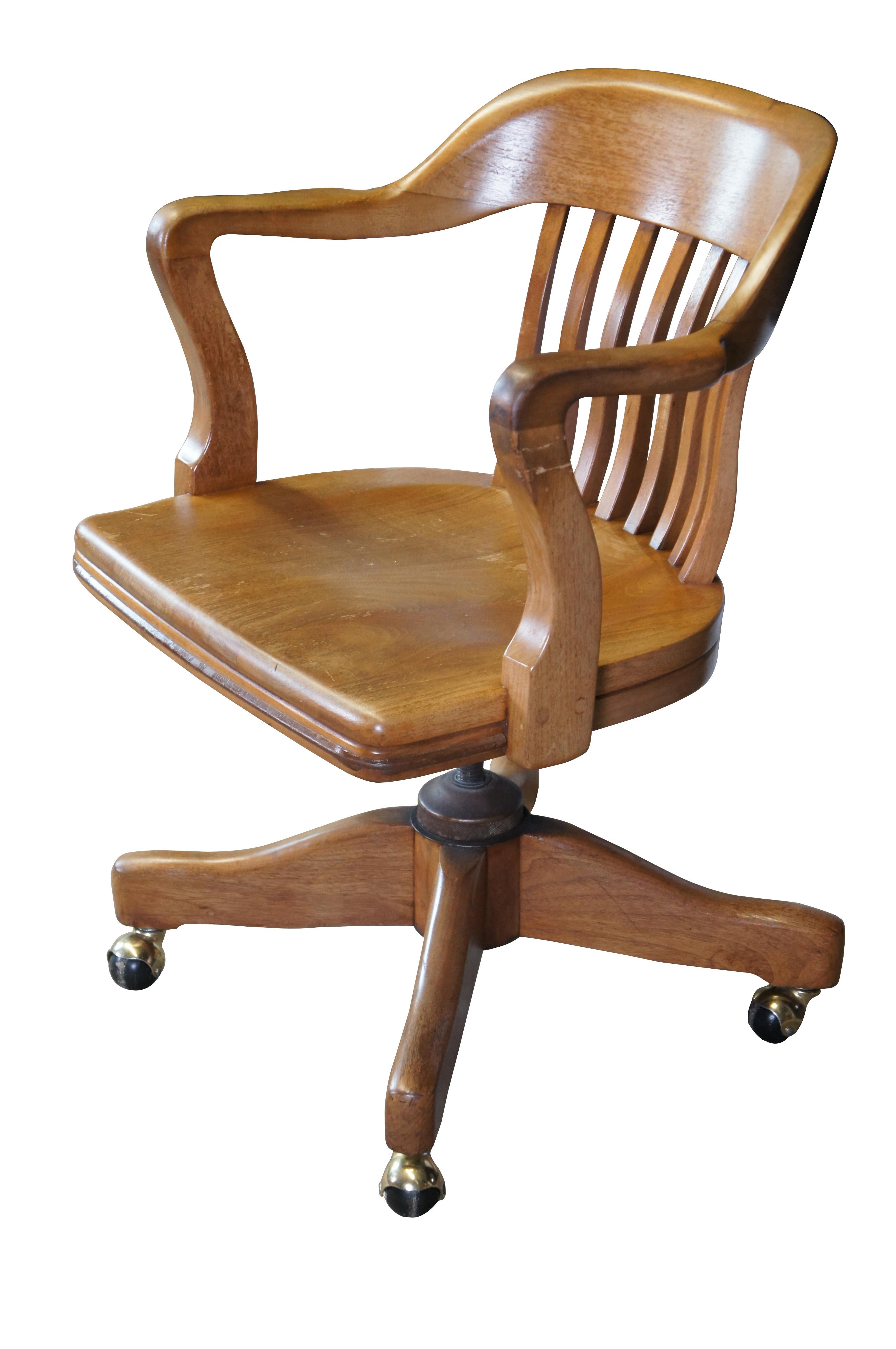 Arts and Crafts Antique Arts & Crafts American Walnut Bankers Office Swivel Desk Arm Chair Rolls
