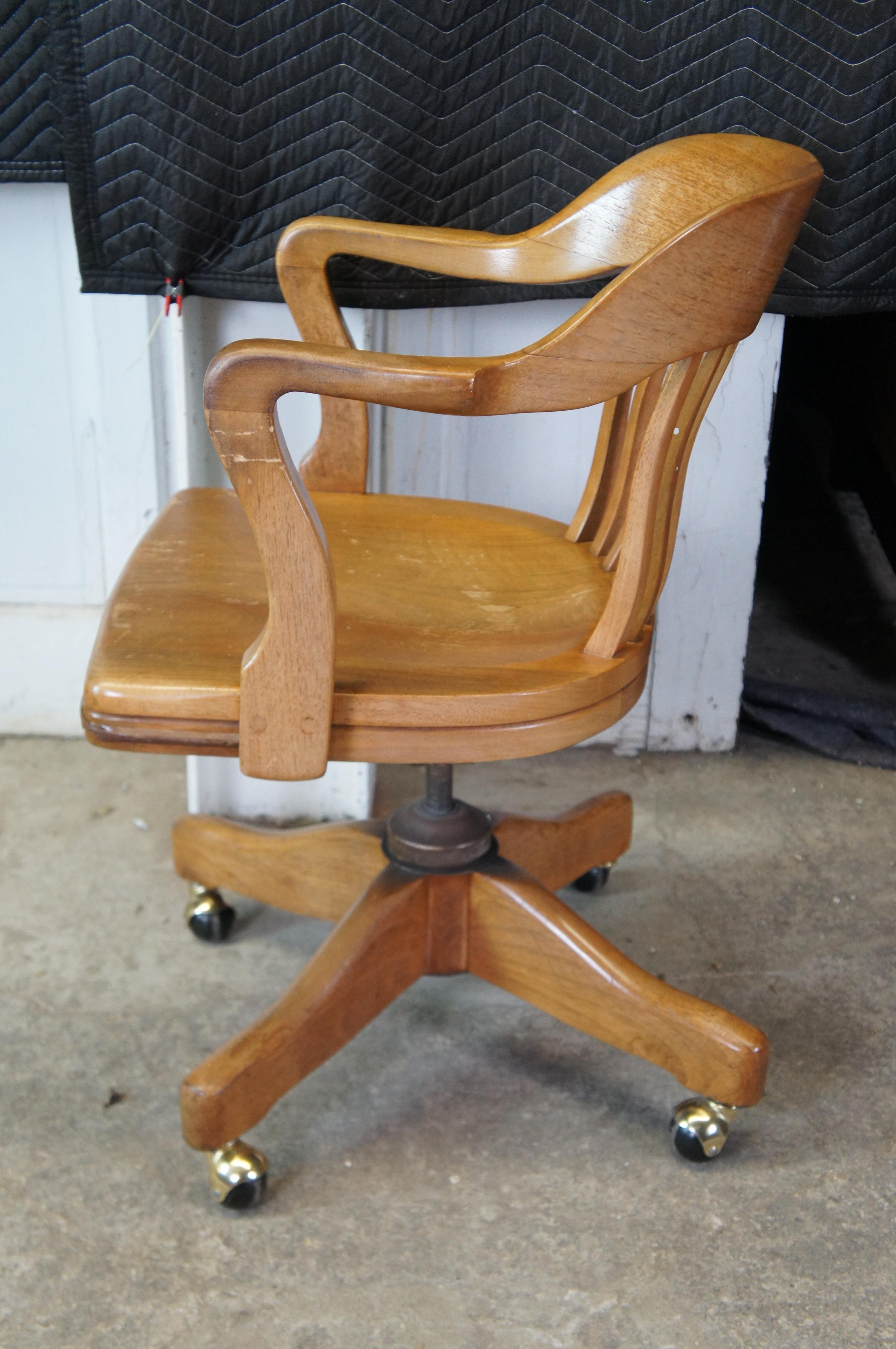 Antique Arts & Crafts American Walnut Bankers Office Swivel Desk Arm Chair Rolls 1