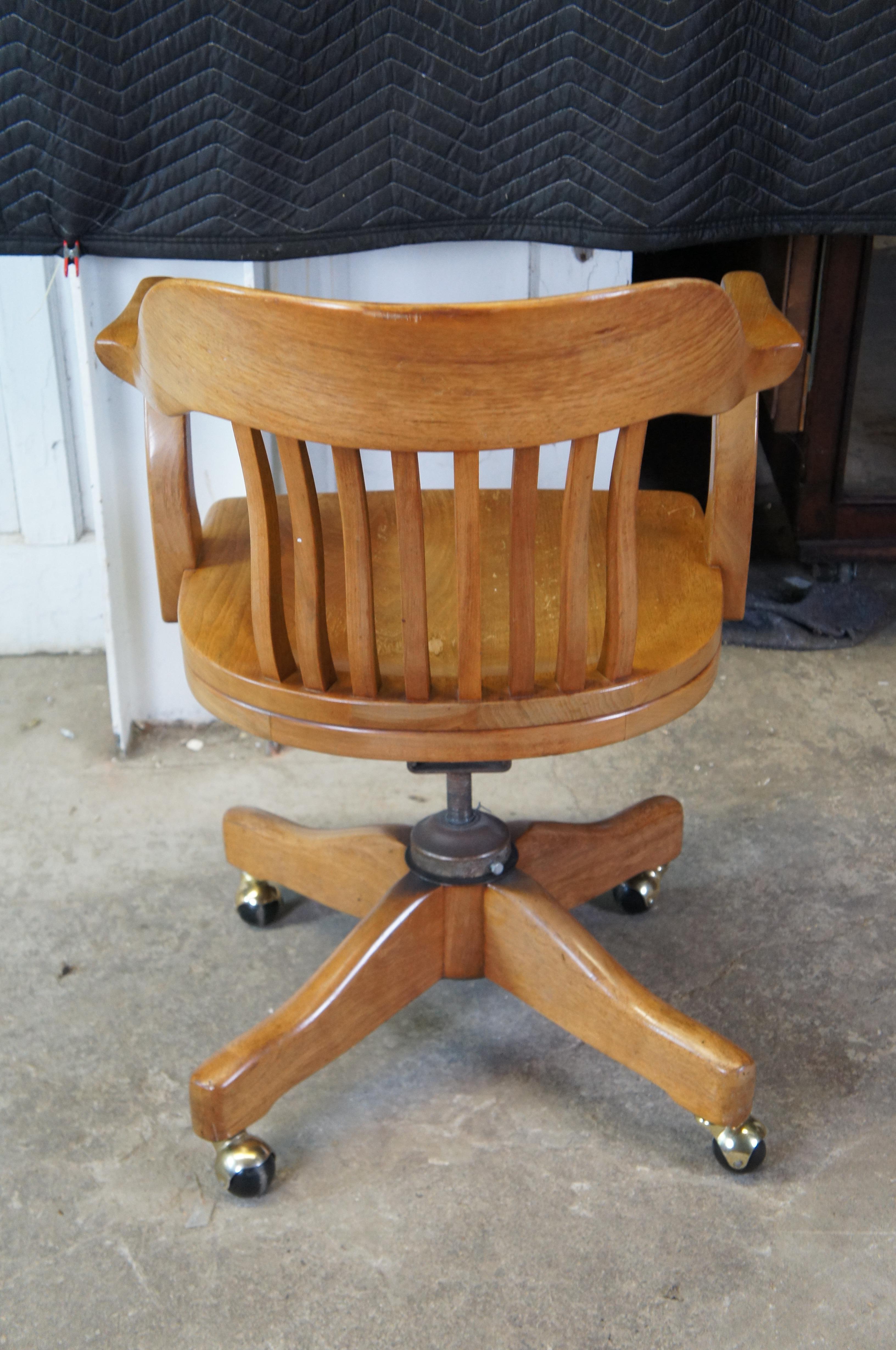 Antique Arts & Crafts American Walnut Bankers Office Swivel Desk Arm Chair Rolls 2