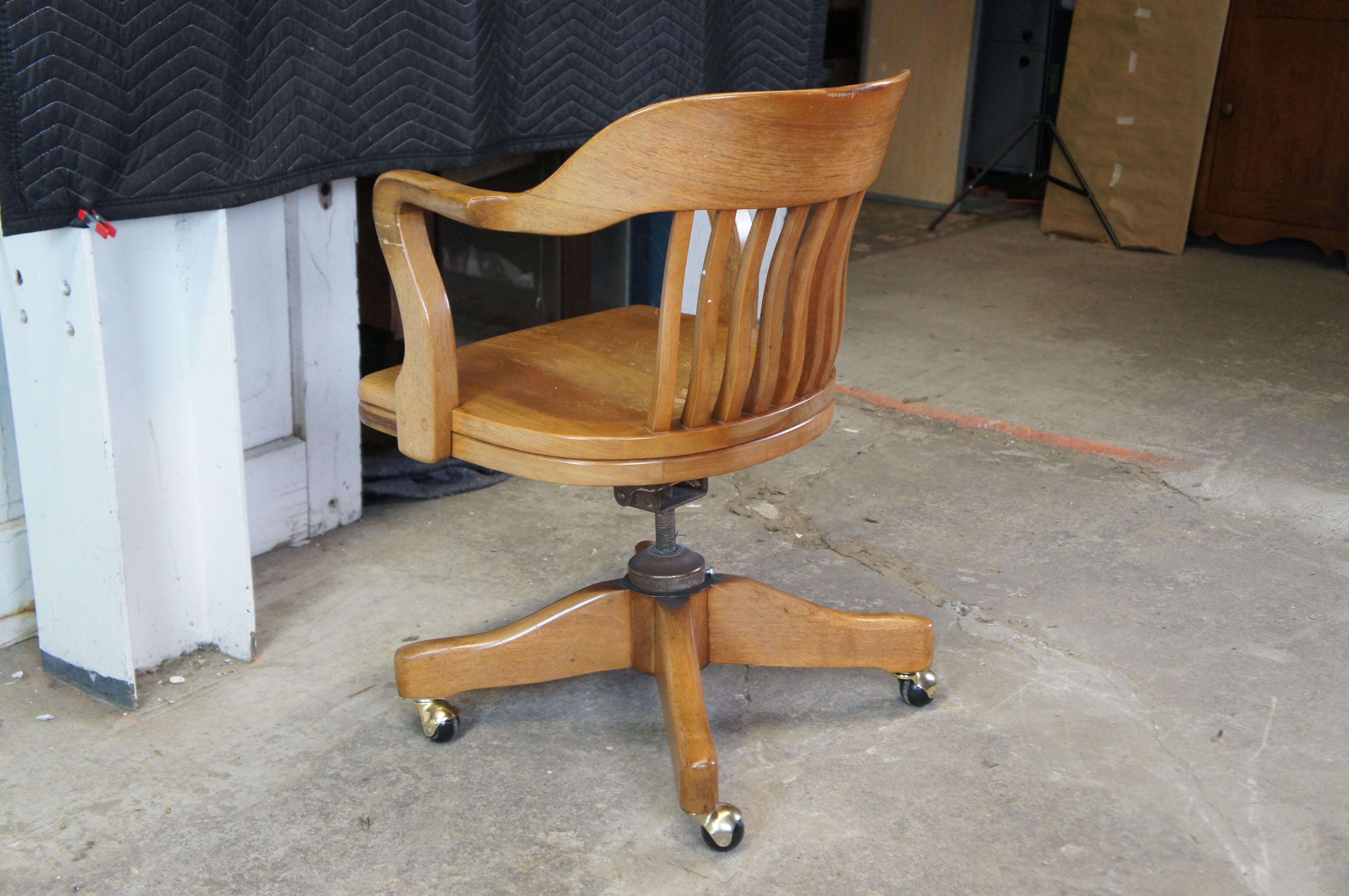 Antique Arts & Crafts American Walnut Bankers Office Swivel Desk Arm Chair Rolls 4